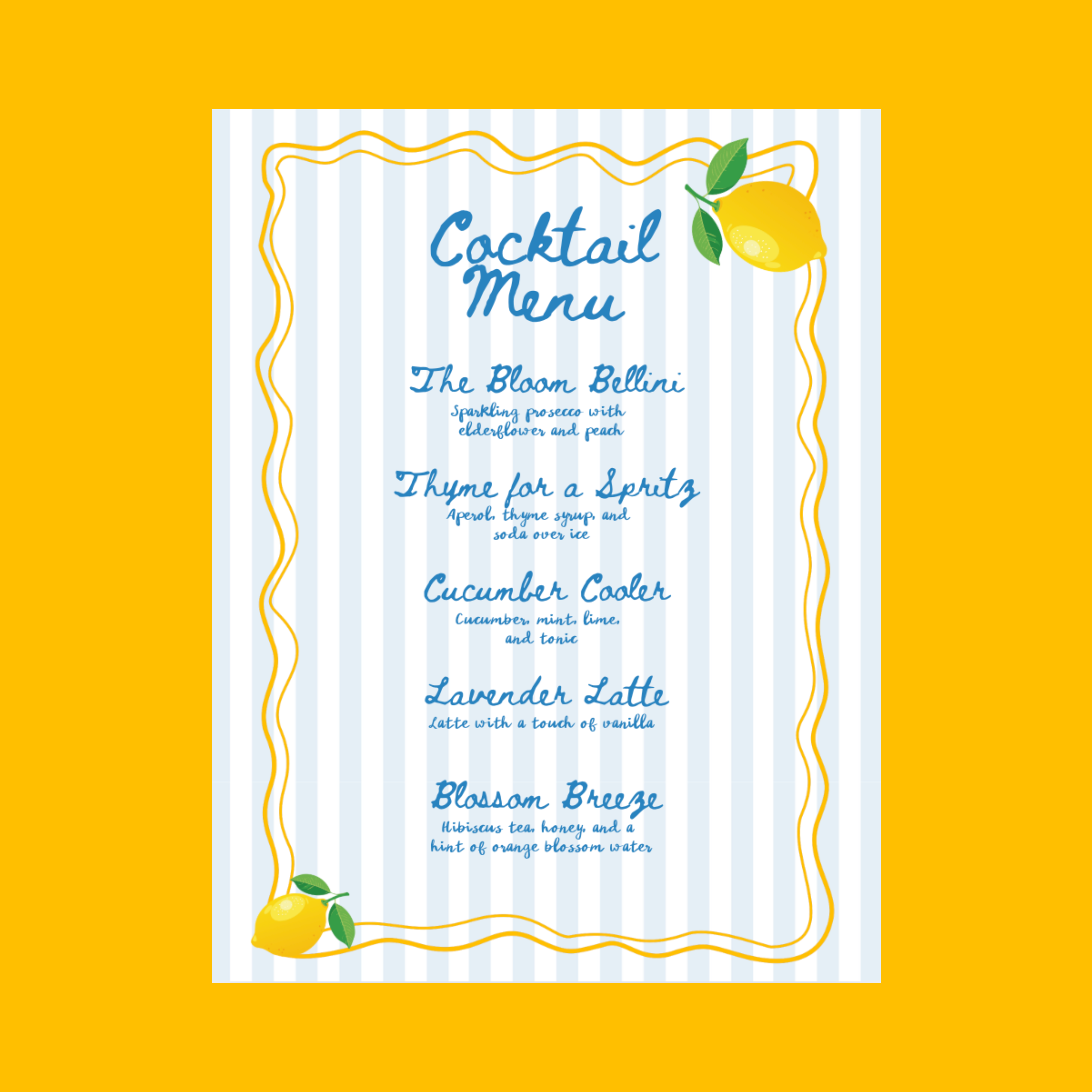 Summer Tea Party Invite and Menu Canva Template 🍋