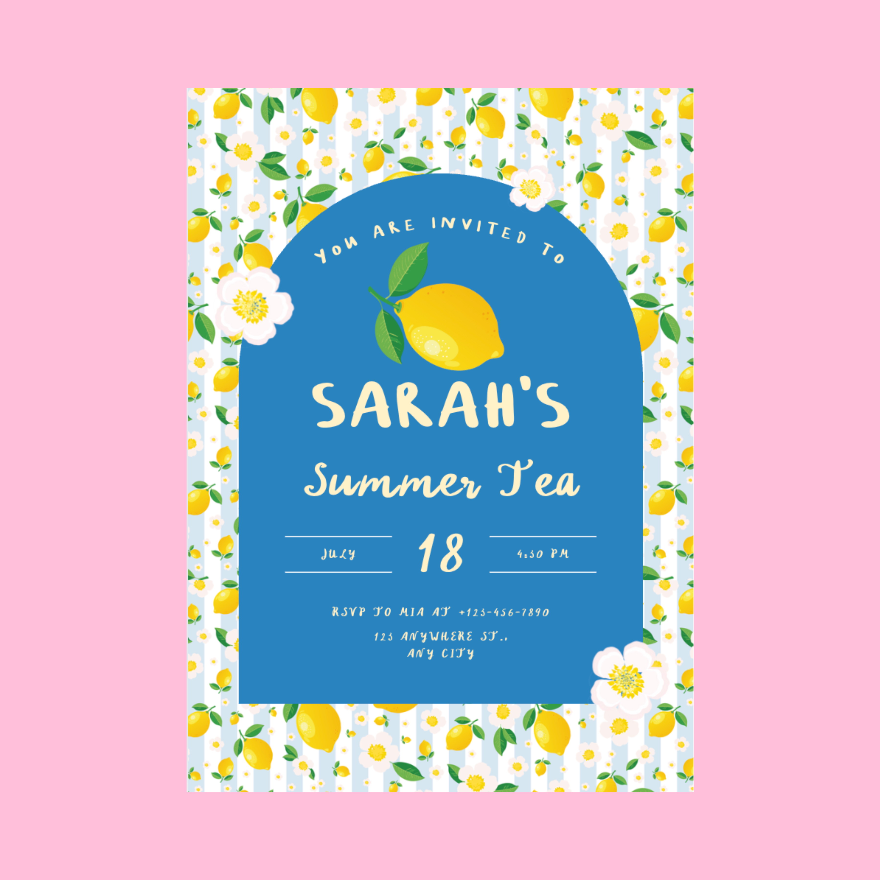 Summer Tea Party Invite and Menu Canva Template 🍋