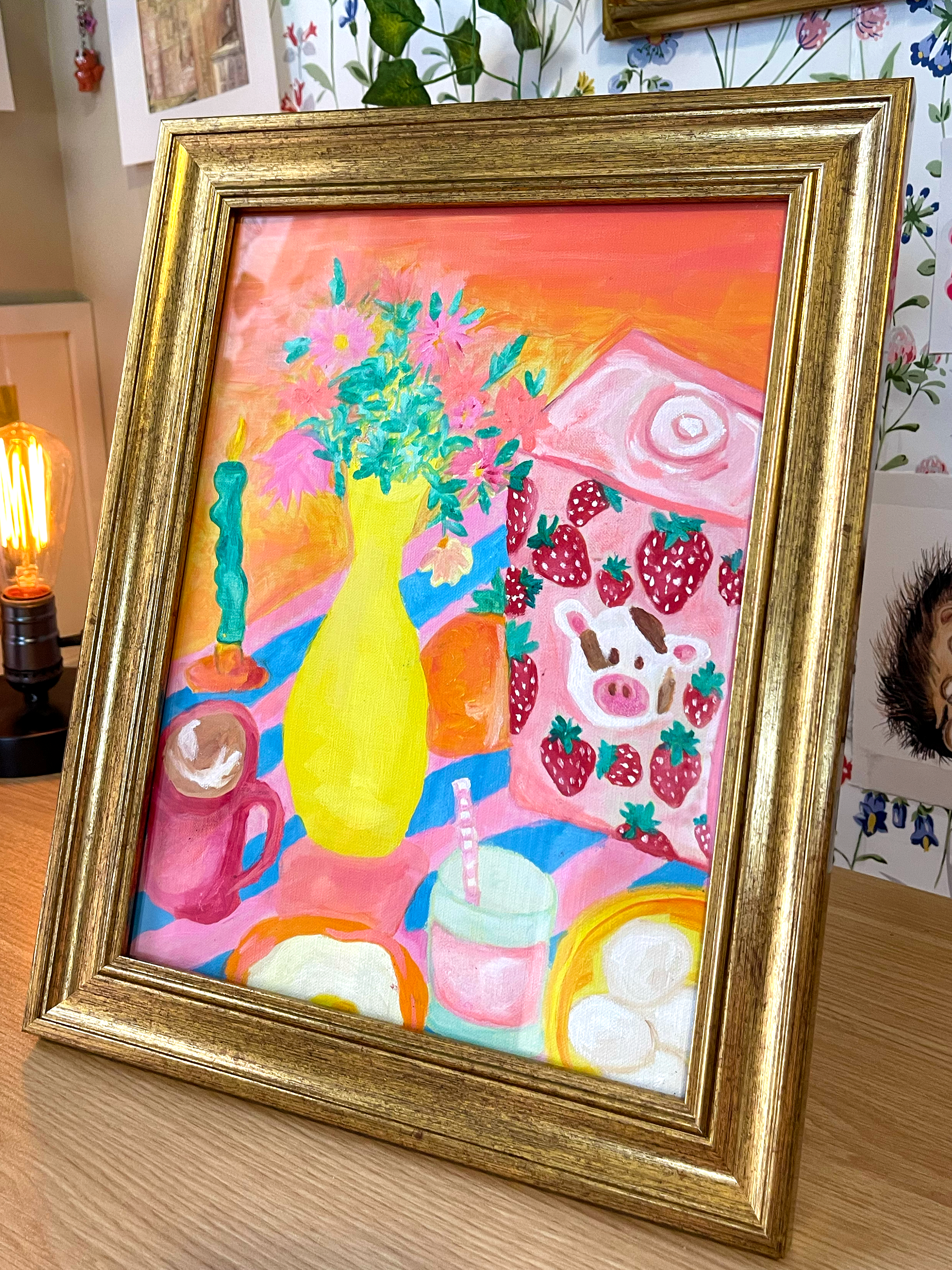 Strawberry Milk Original Oil Painting 🍓