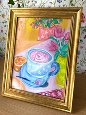 Tulips & Lattes Original Oil Painting 🌷