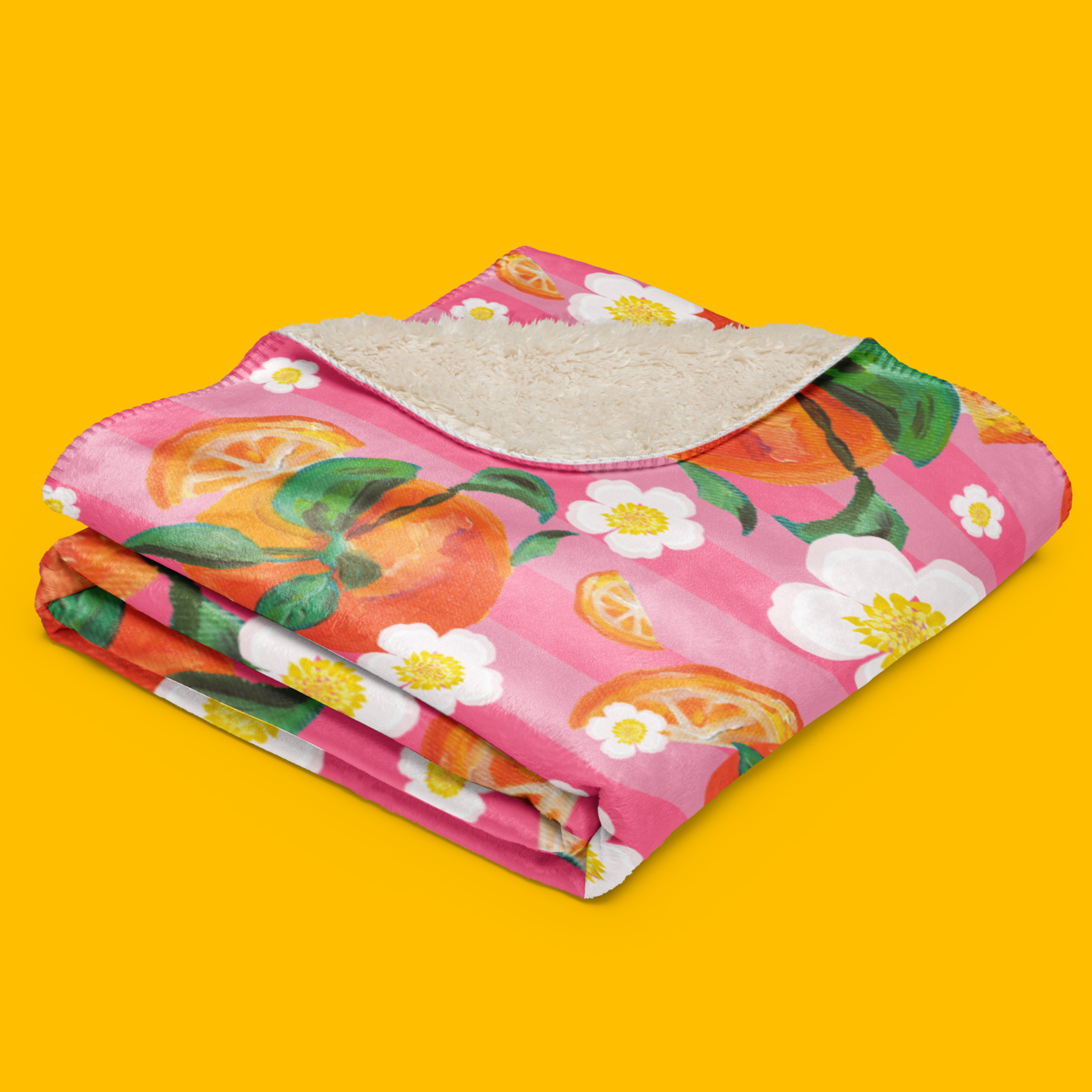 Floral Orange Striped in Pink | Sherpa Blanket 🍊