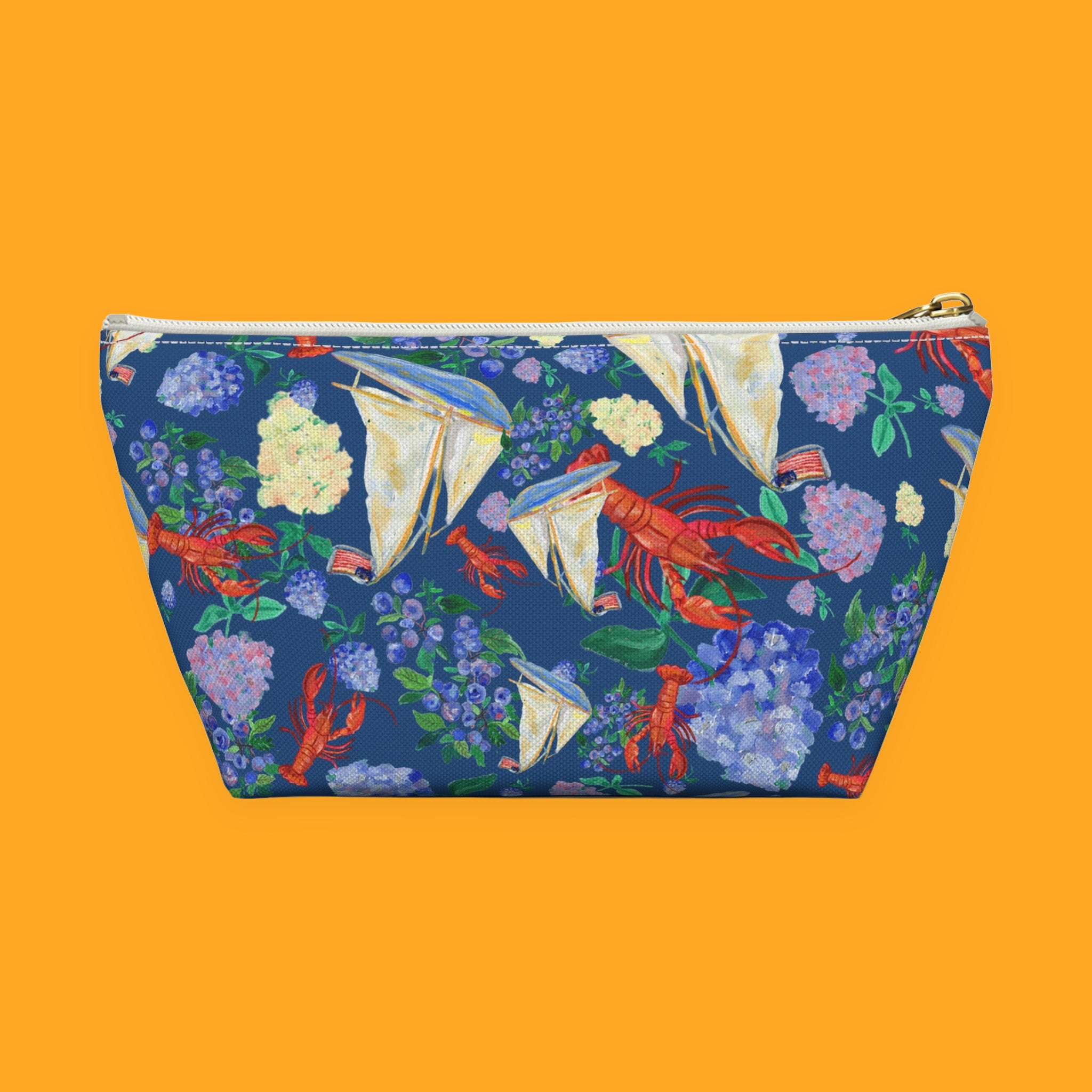 Nautical Sailboat & Lobster Accessory Pouch with sailboats, lobsters and seaside florals — view 7 of 9