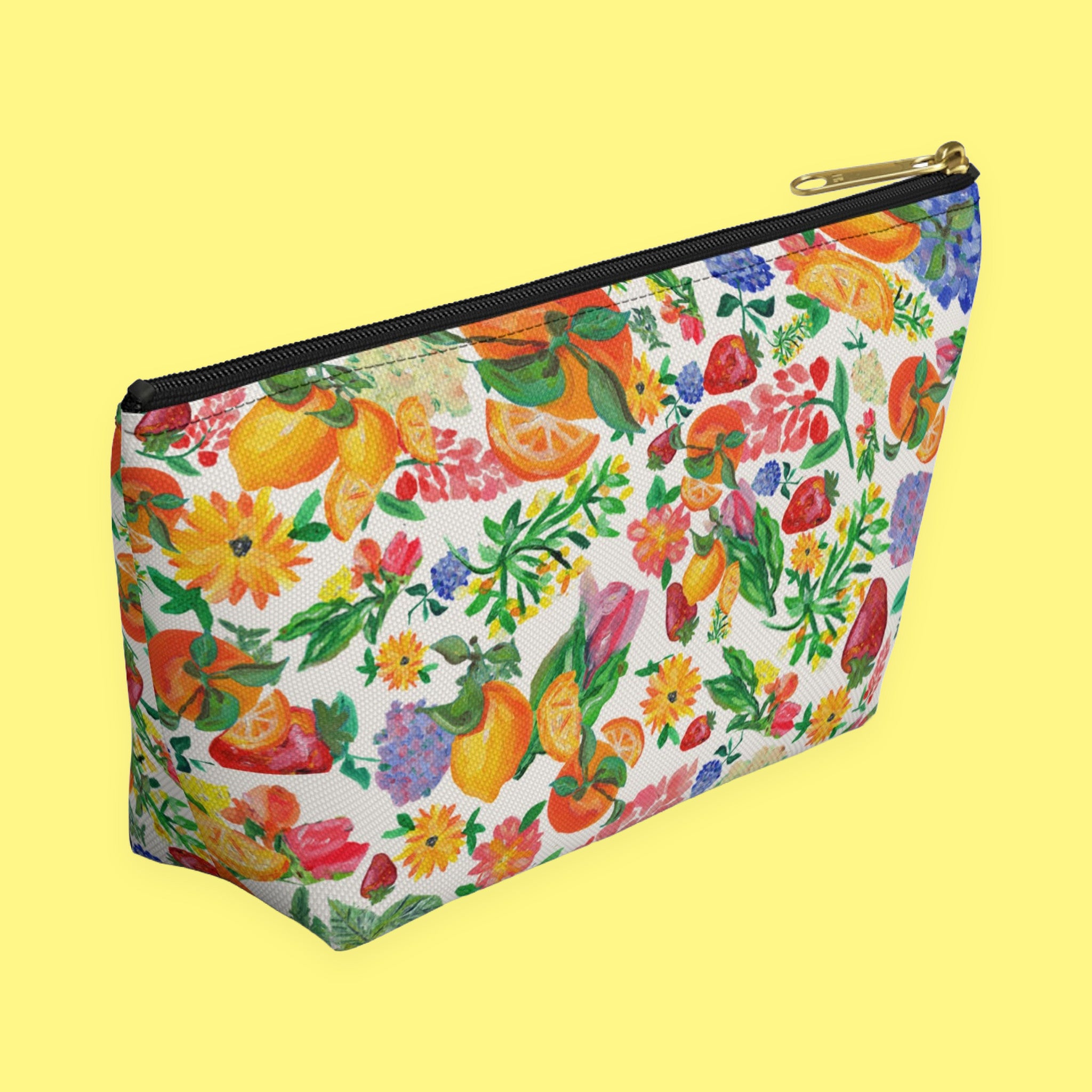Citrus Blossom Accessory Pouch with hand-painted lemons, oranges and blossoms — view 7 of 10
