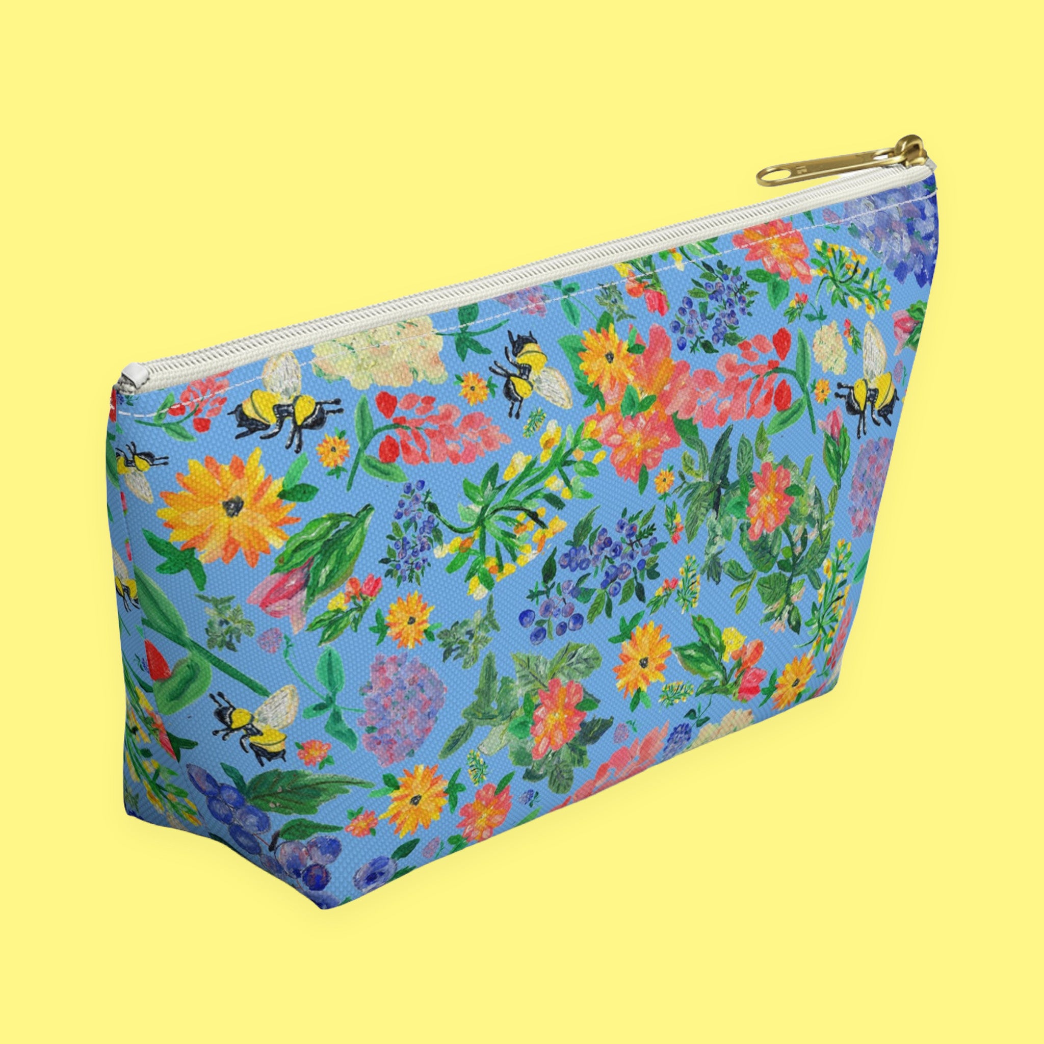 Floral Bee Accessory Pouch with honeybees and garden florals — view 9 of 9