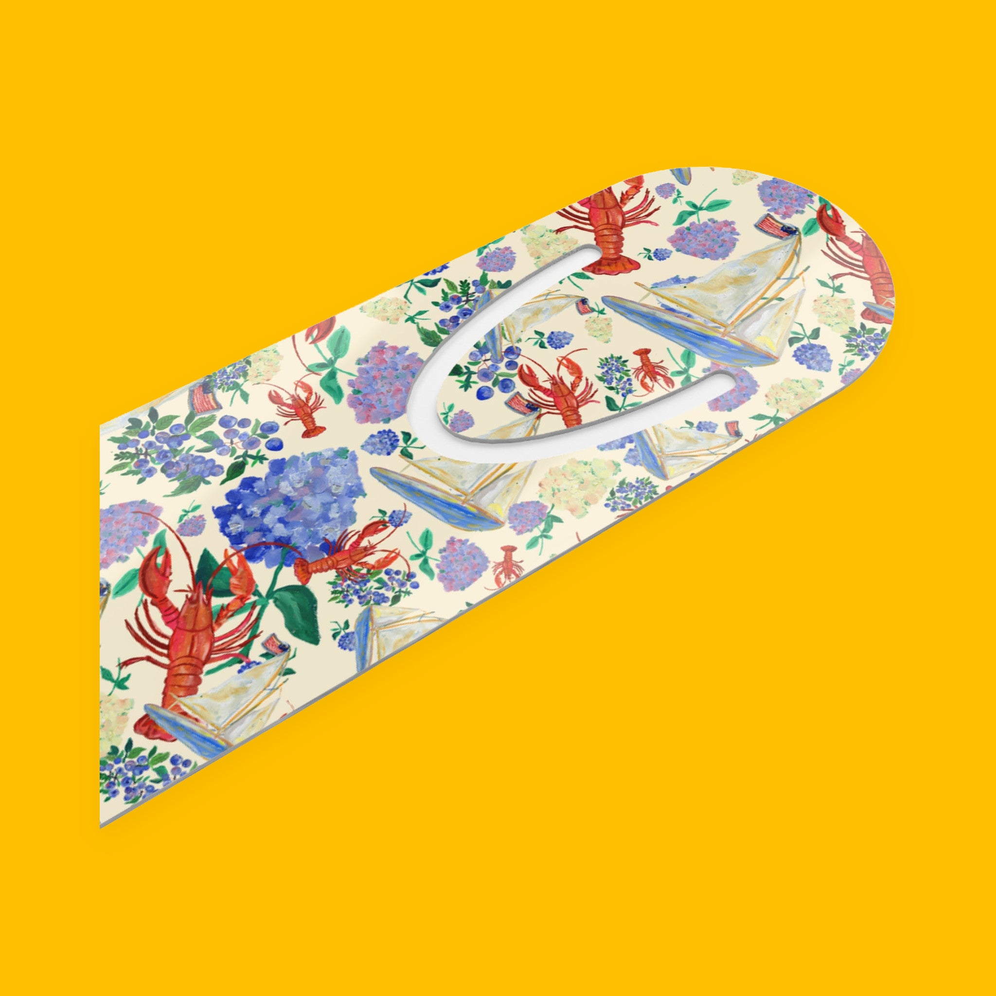 New England Summer in Crème Metal Bookmark with sailboats, lobsters and seaside florals — view 3 of 4