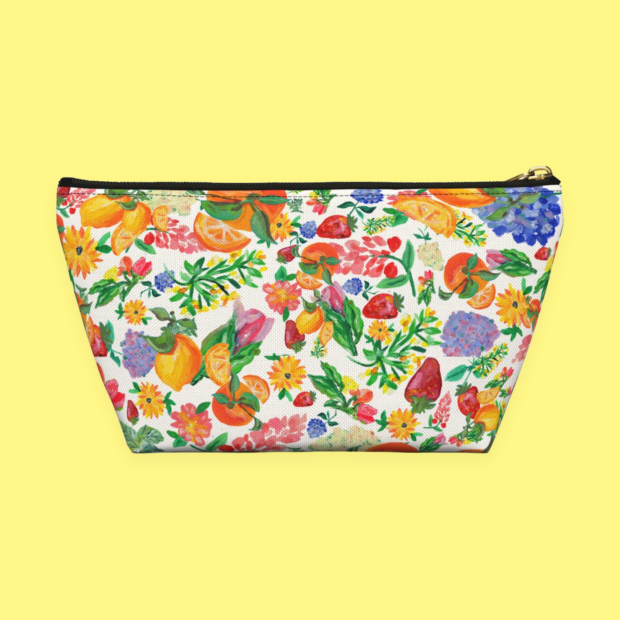 Citrus Blossom Accessory Pouch with hand-painted lemons, oranges and blossoms — view 5 of 10