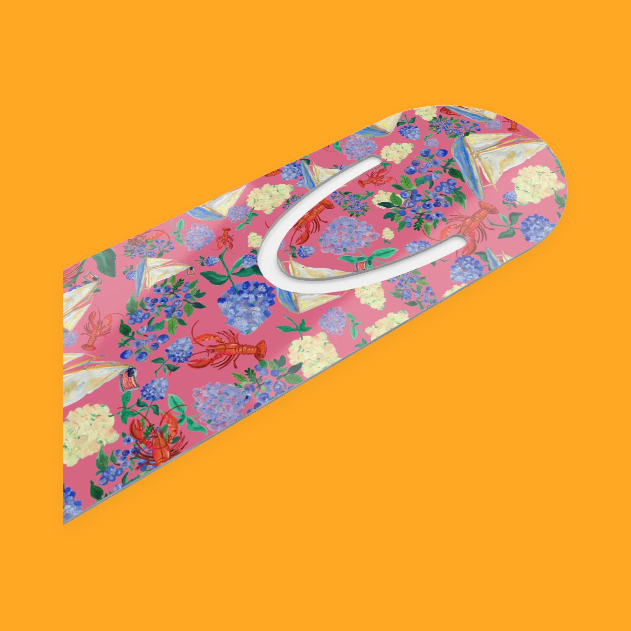 Pink Floral Sailboats Metal Bookmark with sailboats, lobsters and seaside florals — view 4 of 5
