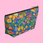 Citrus Garden in Blue Accessory Pouch with hand-painted lemons, oranges and blossoms — view 8 of 11