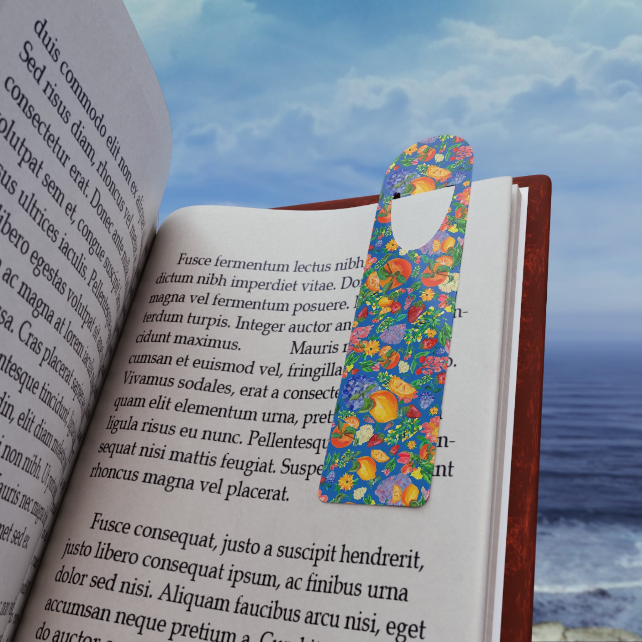 Blue Lemon & Wildflower Metal Bookmark with hand-painted lemons — view 5 of 5