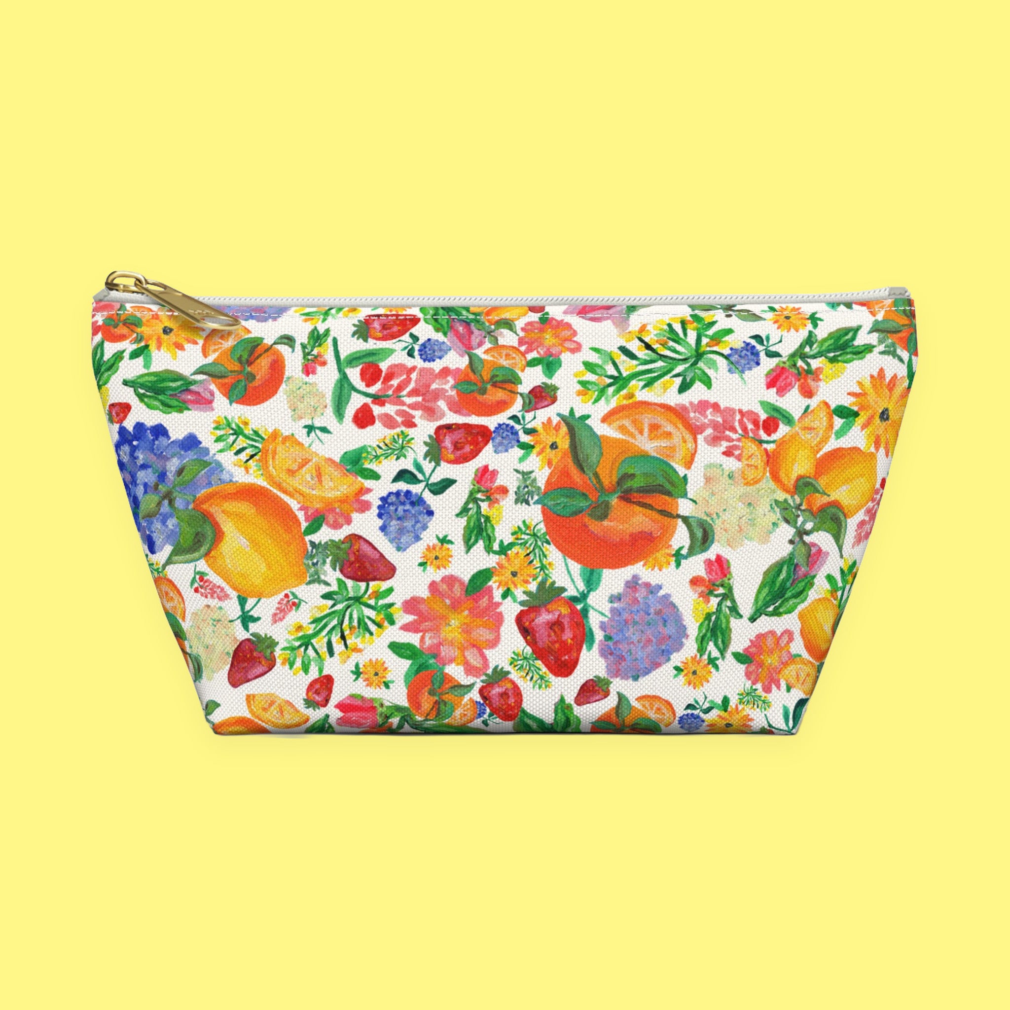 Citrus Blossom Accessory Pouch with hand-painted lemons, oranges and blossoms — view 4 of 10