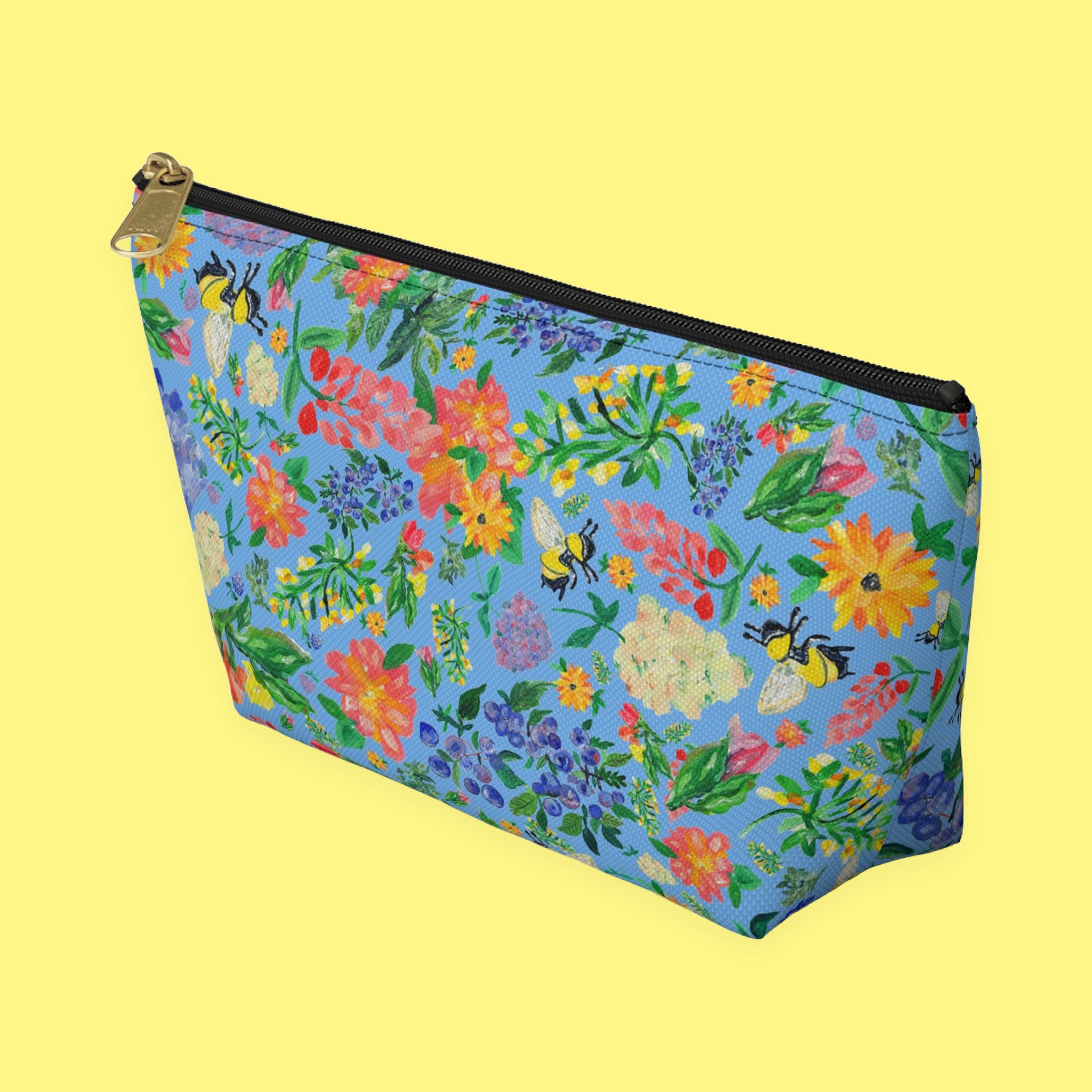 Floral Bee Accessory Pouch with honeybees and garden florals — view 5 of 9