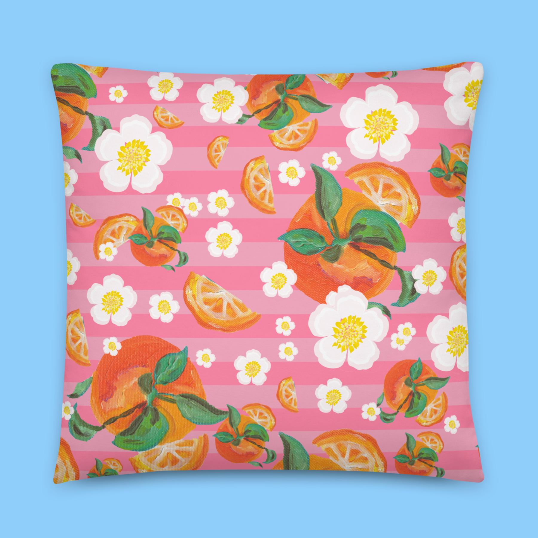 Floral Orange Stripes | Square Pillow 🌸