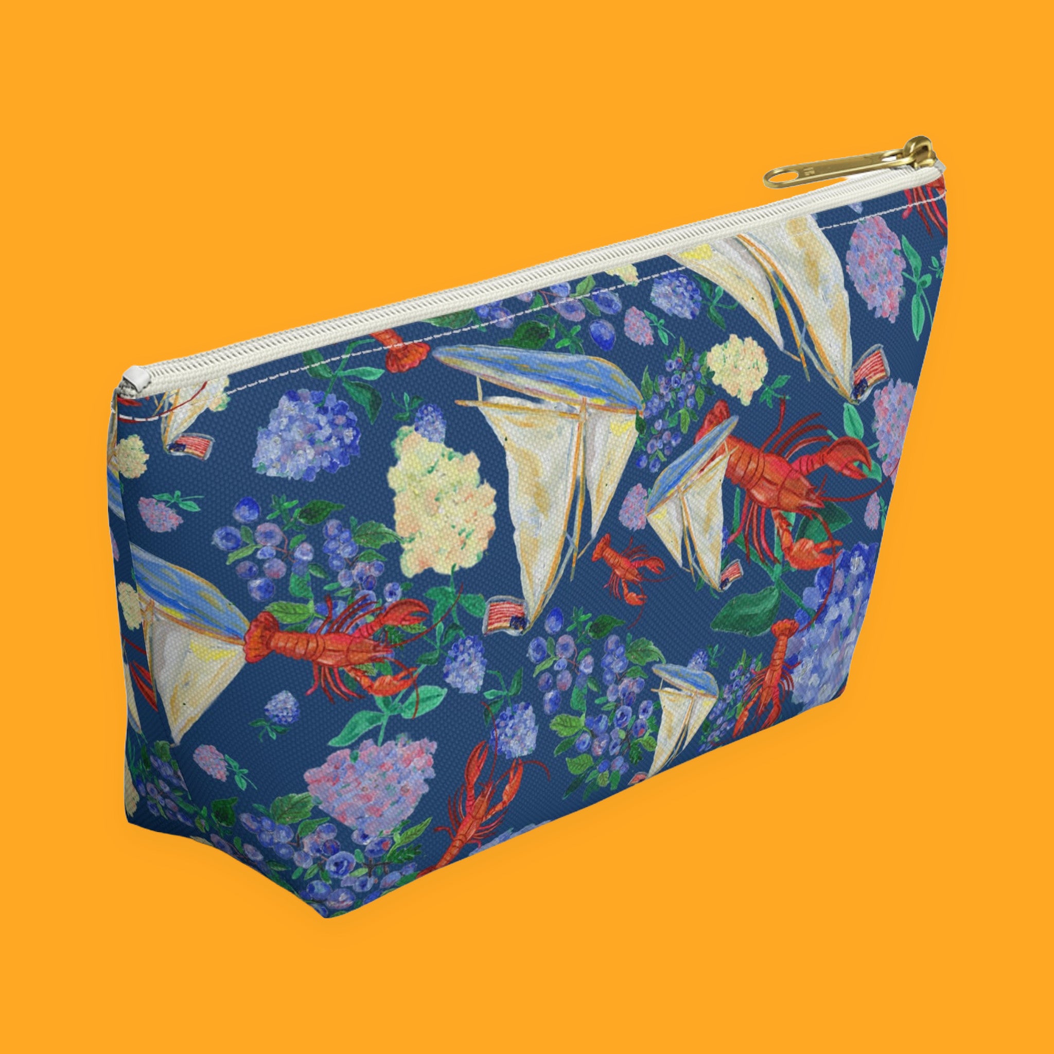 Nautical Sailboat & Lobster Accessory Pouch with sailboats, lobsters and seaside florals — view 9 of 9