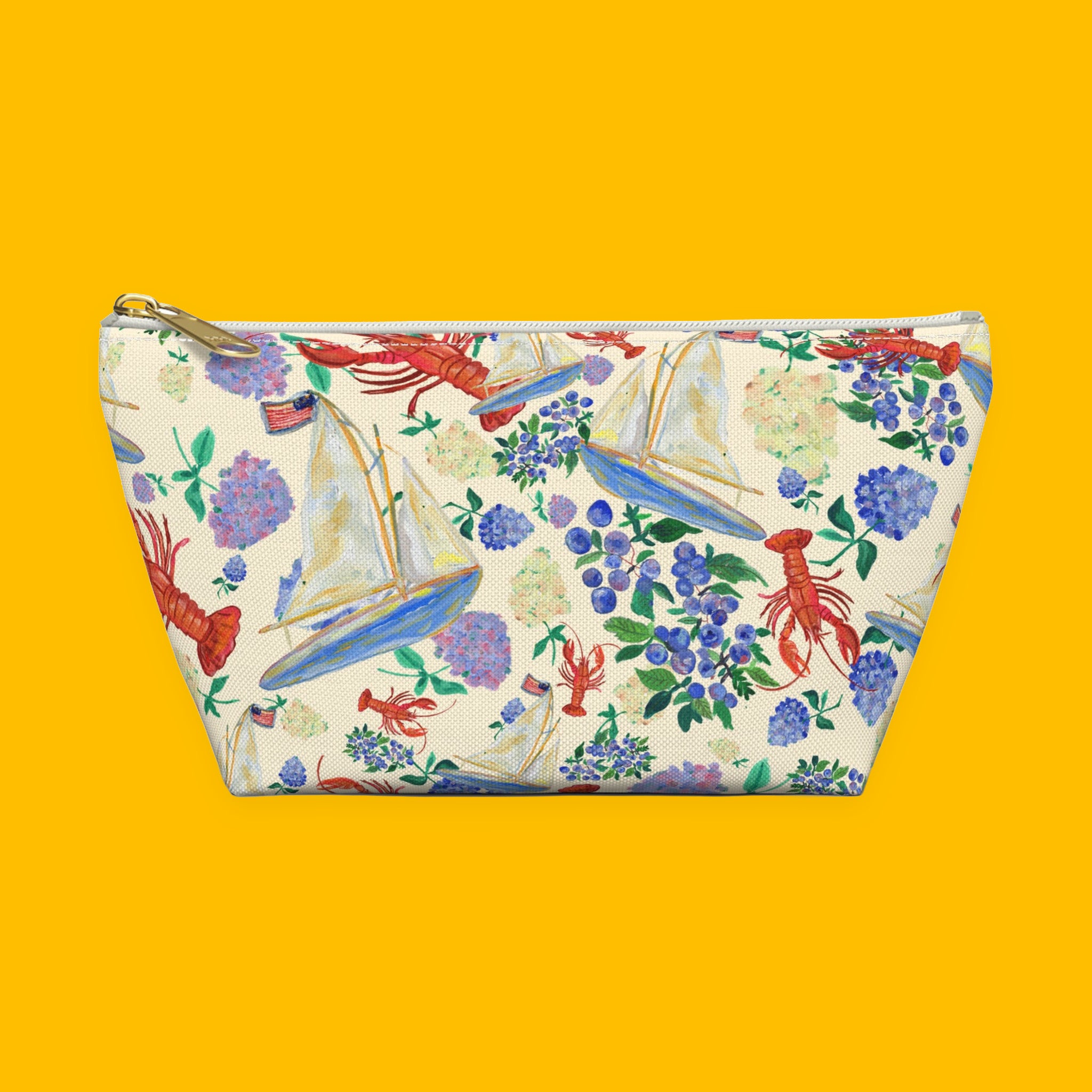 Nautical Hydrangea Accessory Pouch with painted hydrangeas — view 3 of 9
