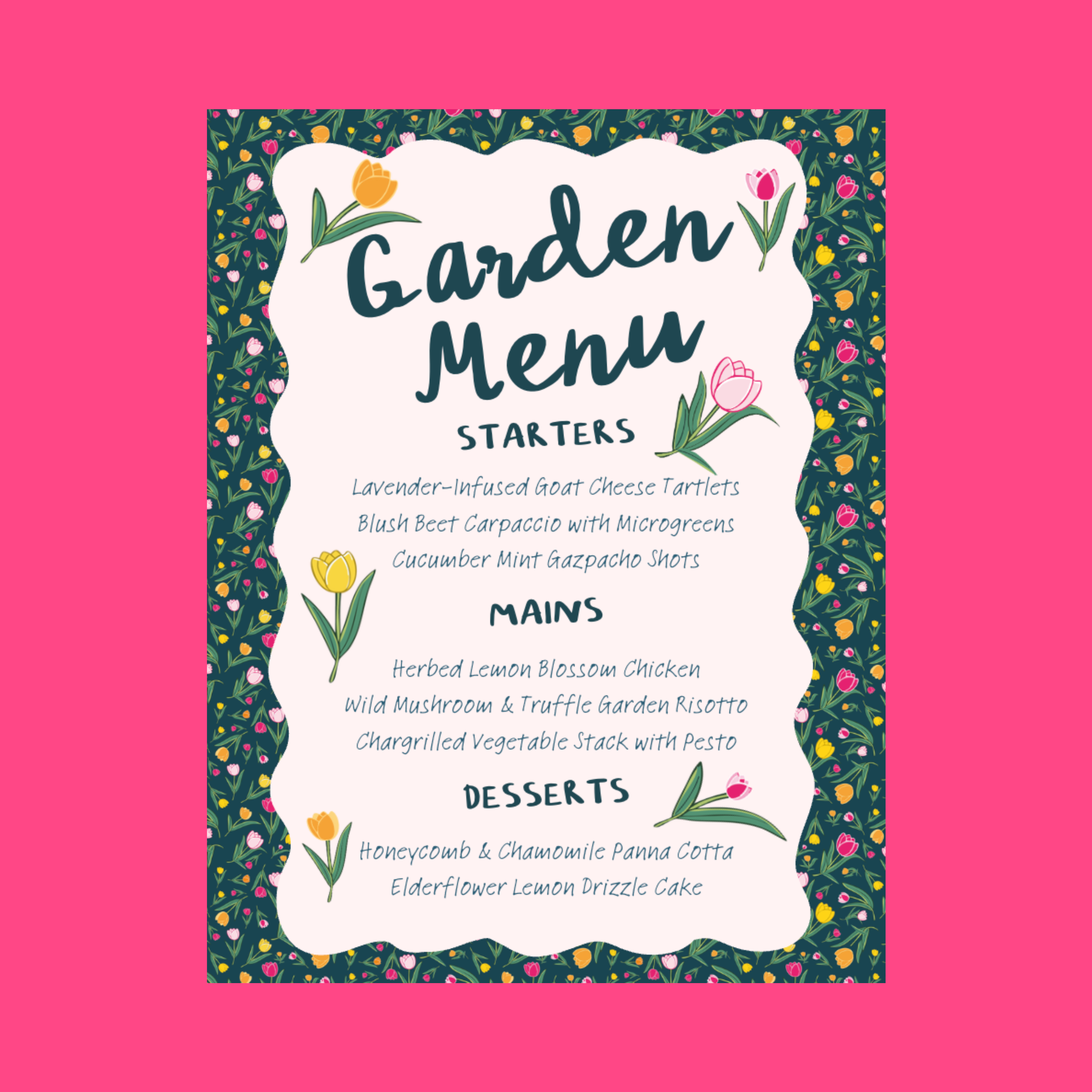 Tulip Garden Party Invite and Menu Canva Template 🌷