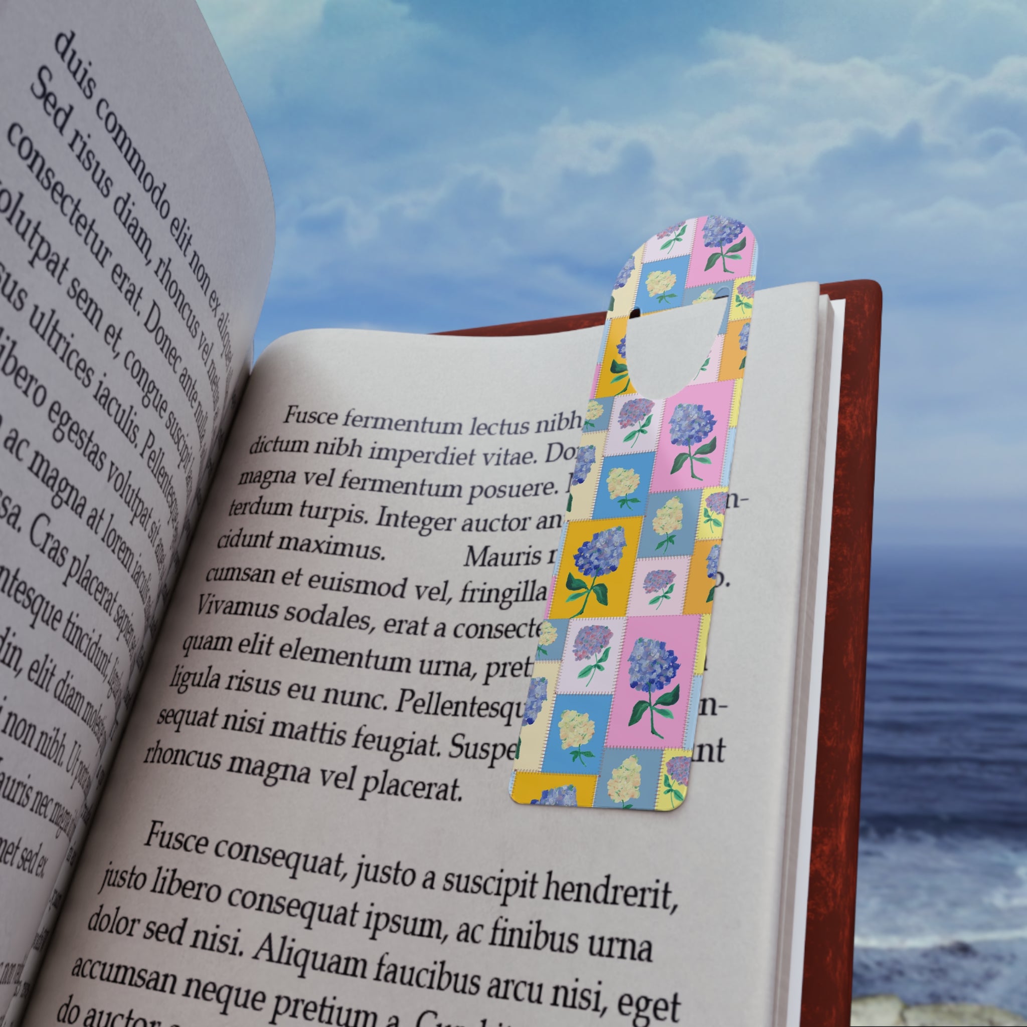 Patchwork Hydrangeas Metal Bookmark with patchwork painted hydrangeas — view 5 of 5