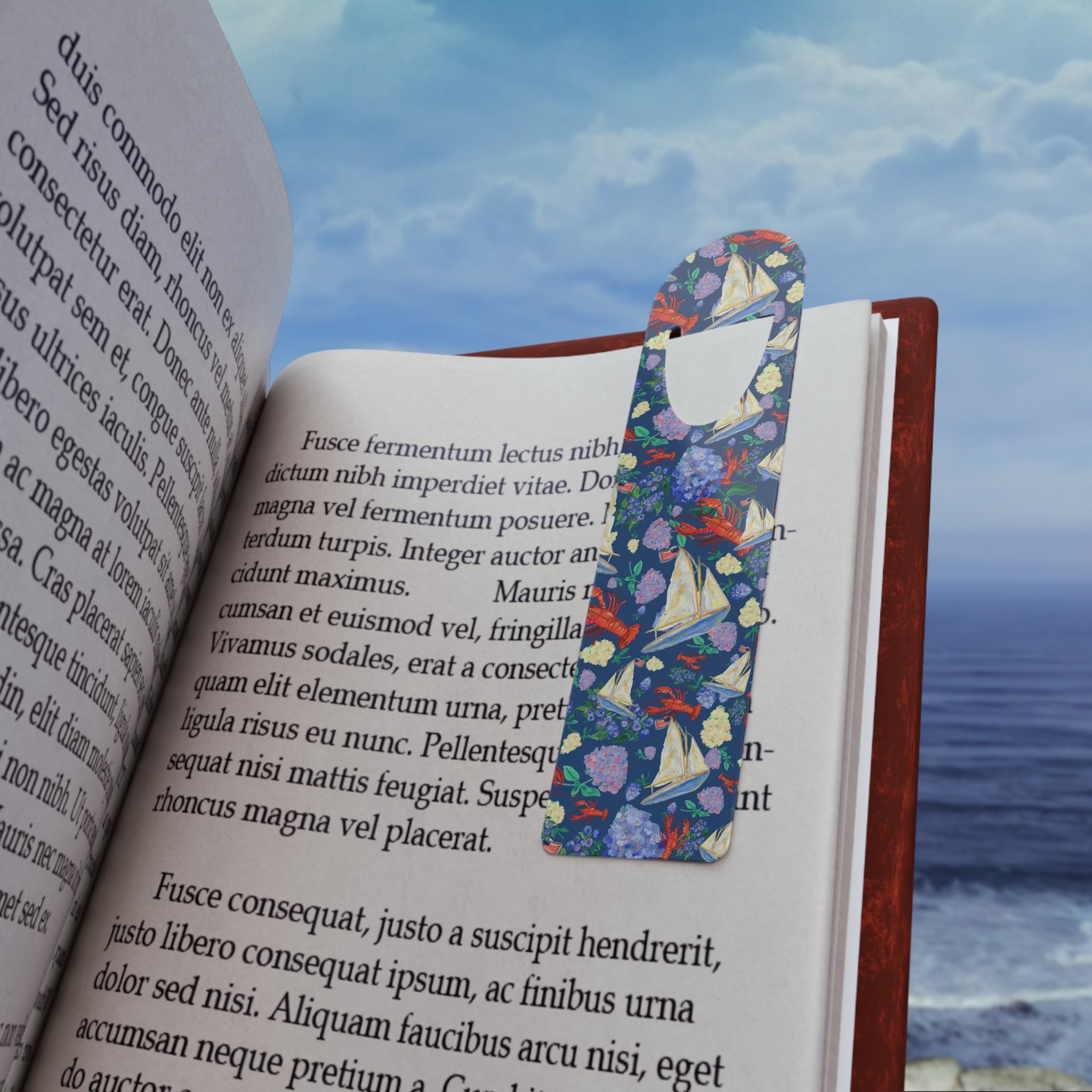 Nautical Floral Metal Bookmark with sailboats, lobsters and seaside florals — view 5 of 5