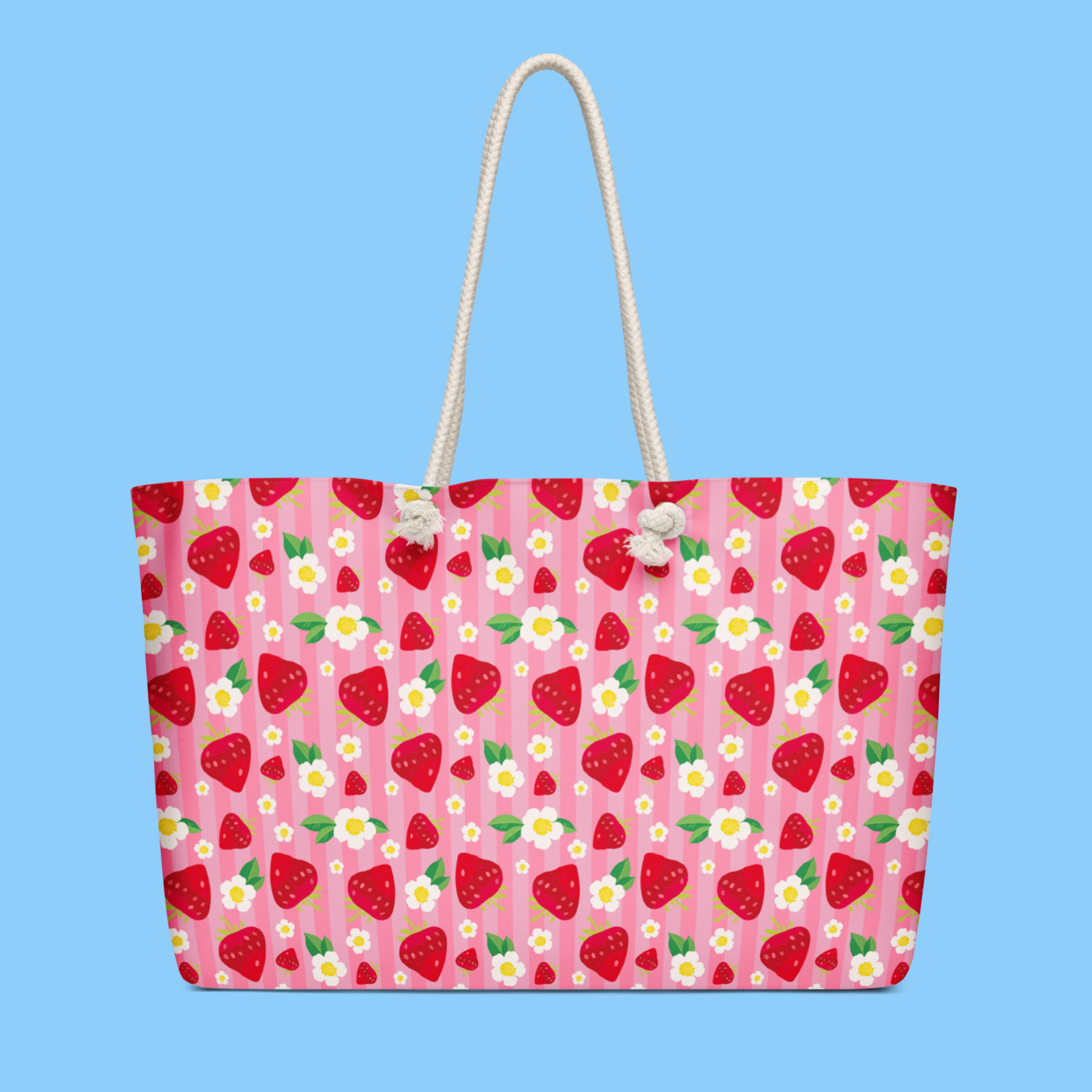 The Weekender Bag | Pink Striped Strawberries 🍓