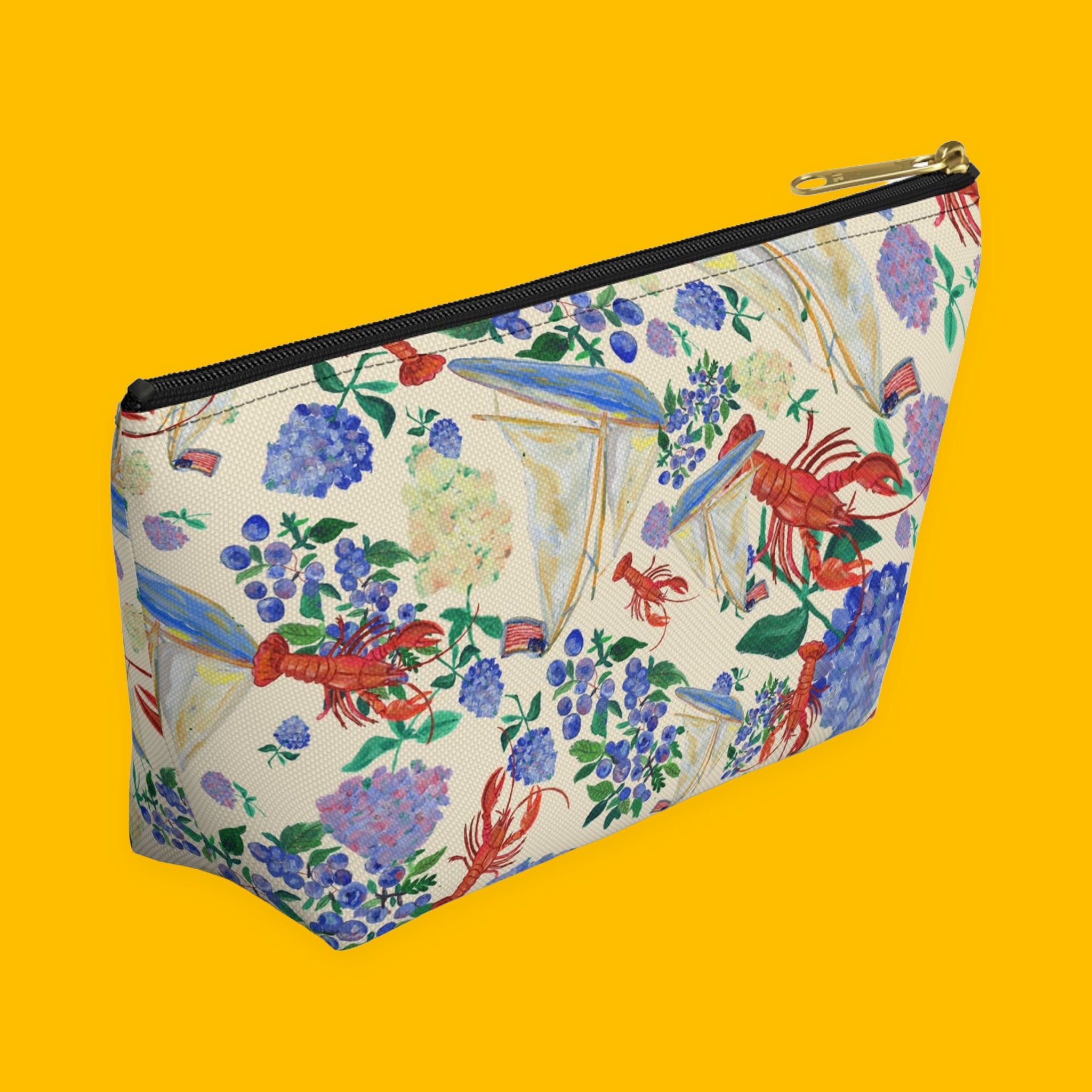 Nautical Hydrangea Accessory Pouch with painted hydrangeas — view 6 of 9