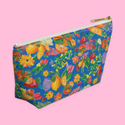 Citrus Garden in Blue Accessory Pouch with hand-painted lemons, oranges and blossoms — view 11 of 11