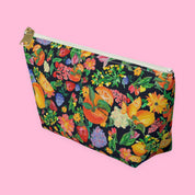 Citrus Garden in Navy Accessory Pouch with hand-painted lemons, oranges and blossoms — view 8 of 9