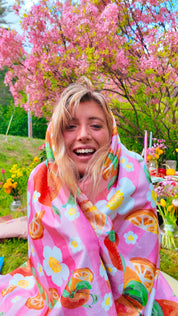 Floral Orange Striped in Pink | Sherpa Blanket 🍊