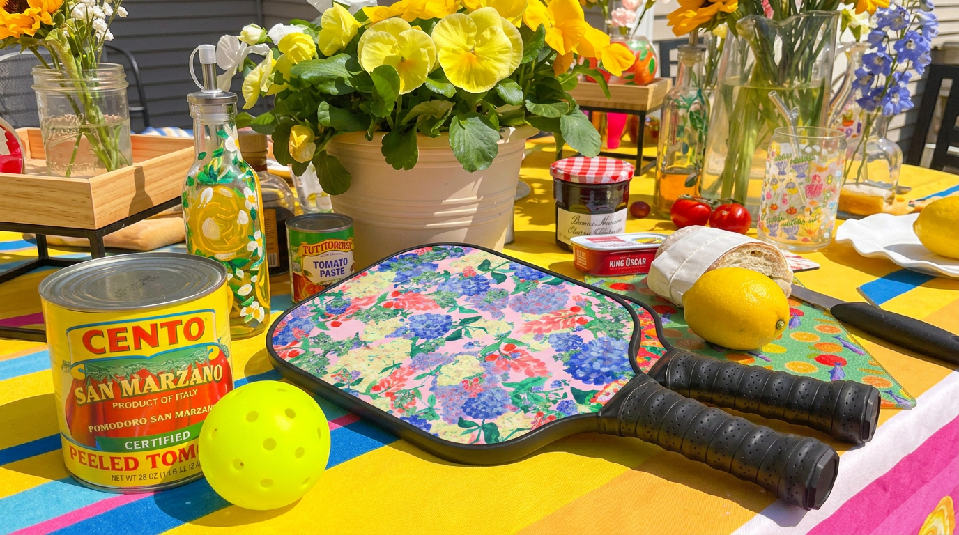 Painted Hydrangea's & Lilacs Light Pink Pickleball Paddle Set