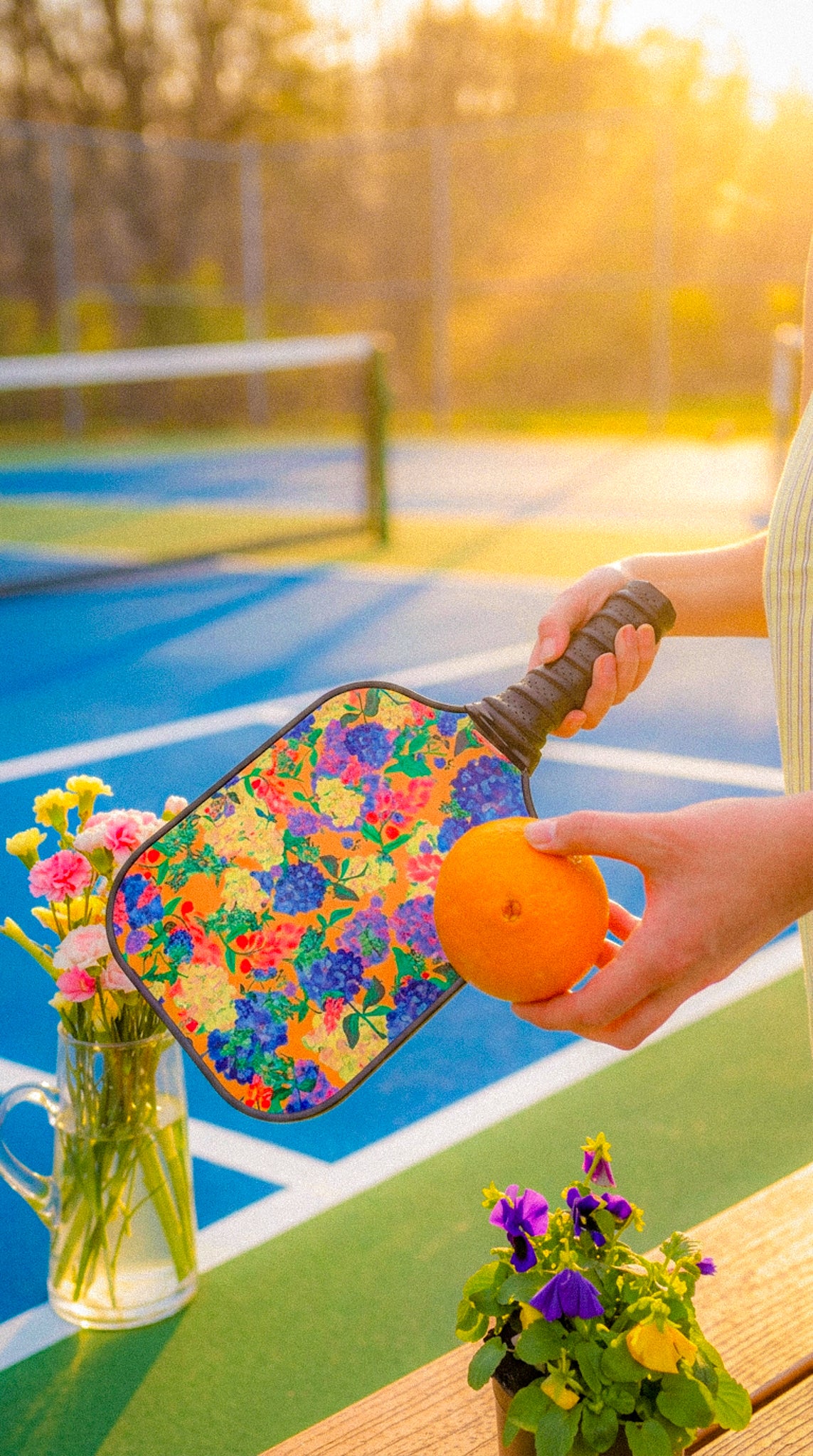 Painted Hydrangea's & Lilacs Gold Pickleball Paddle Set