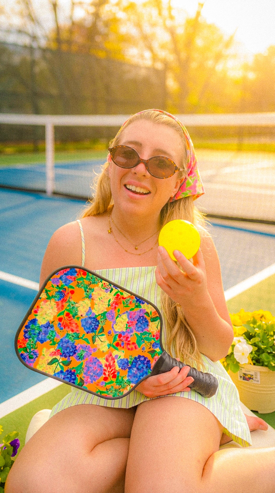 Painted Hydrangea's & Lilacs Gold Pickleball Paddle Set