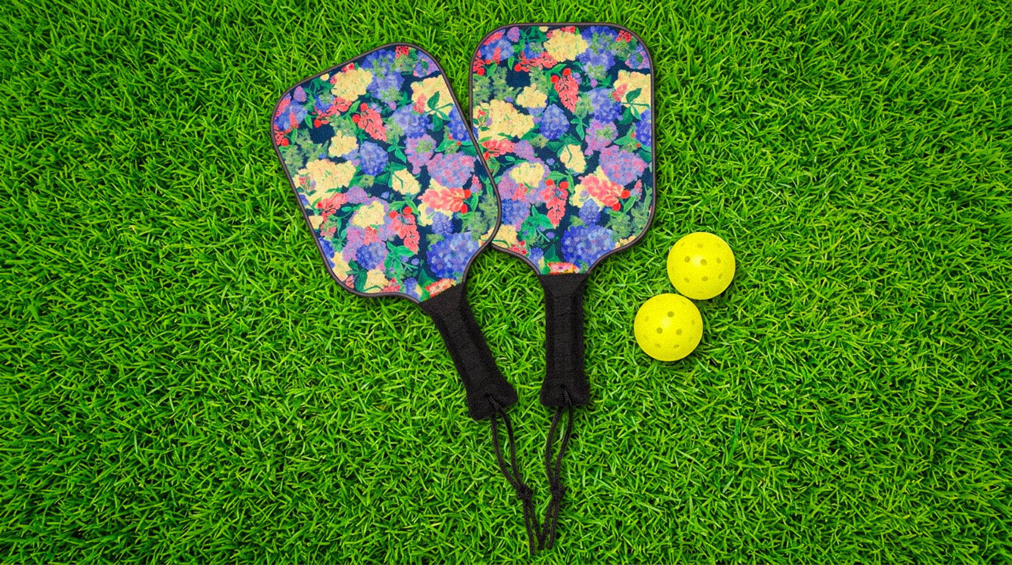 Painted Hydrangea's & Lilacs Navy Pickleball Paddle Set