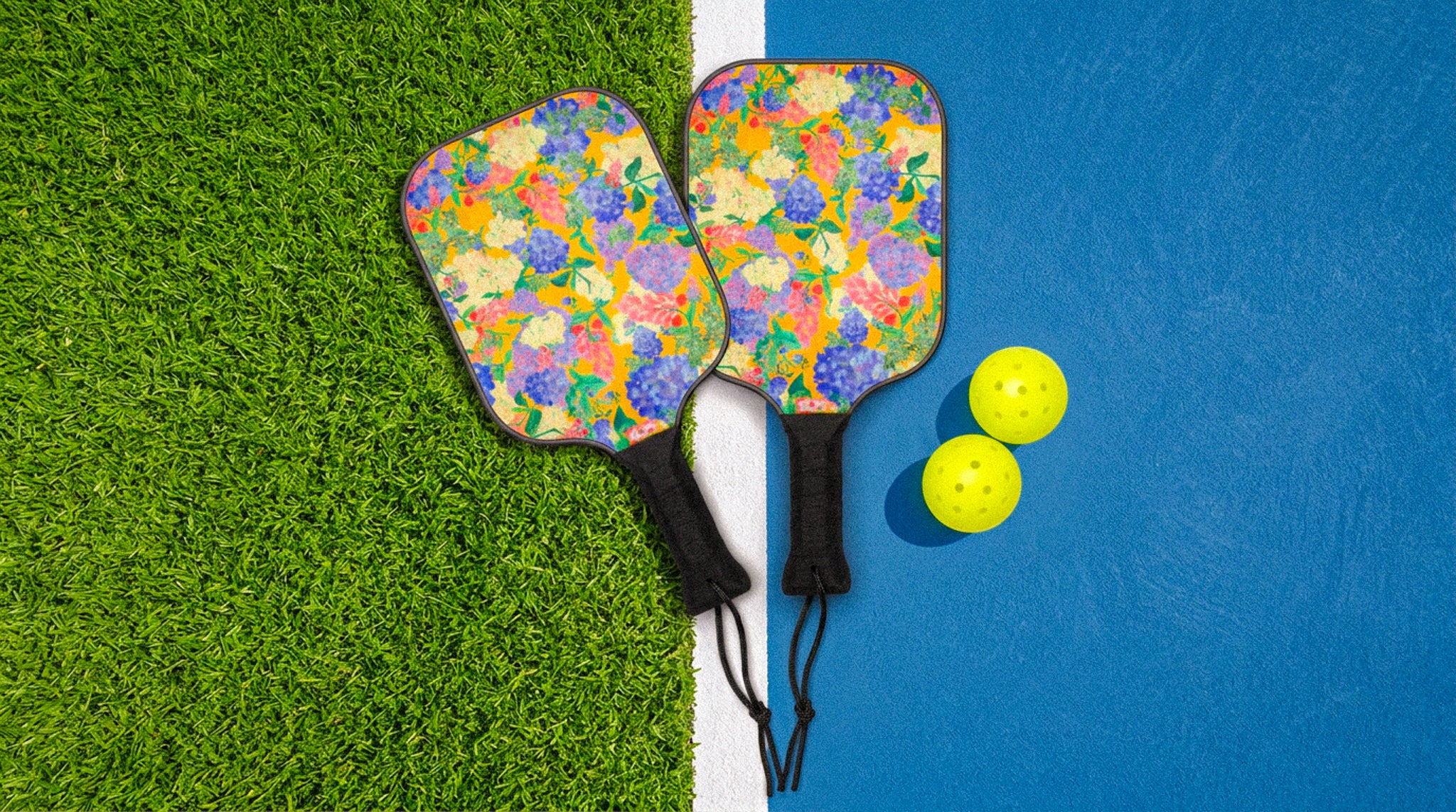 Painted Hydrangea's & Lilacs Gold Pickleball Paddle Set
