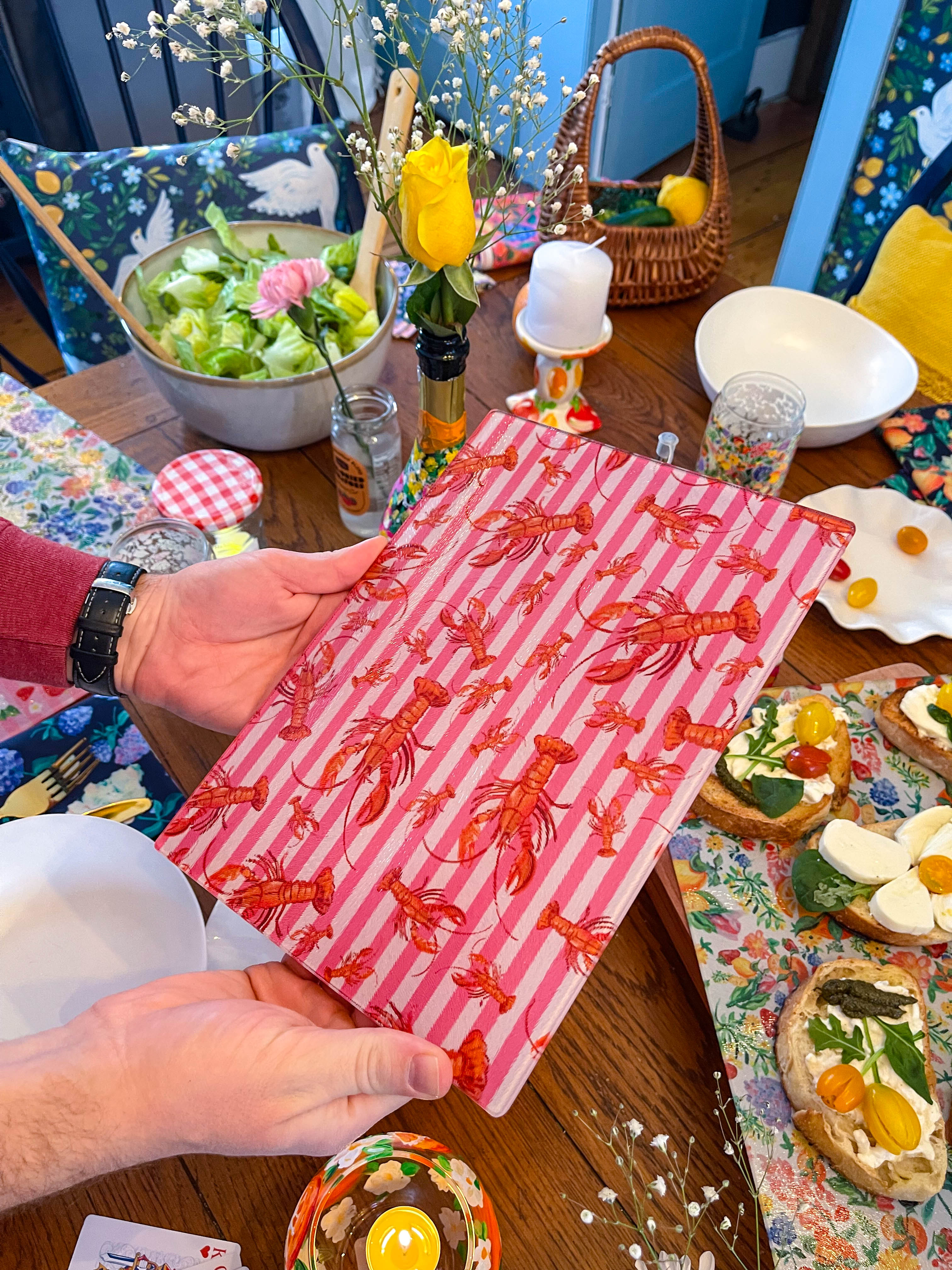 Pink Striped Lobster | Glass Cutting Board 🦞