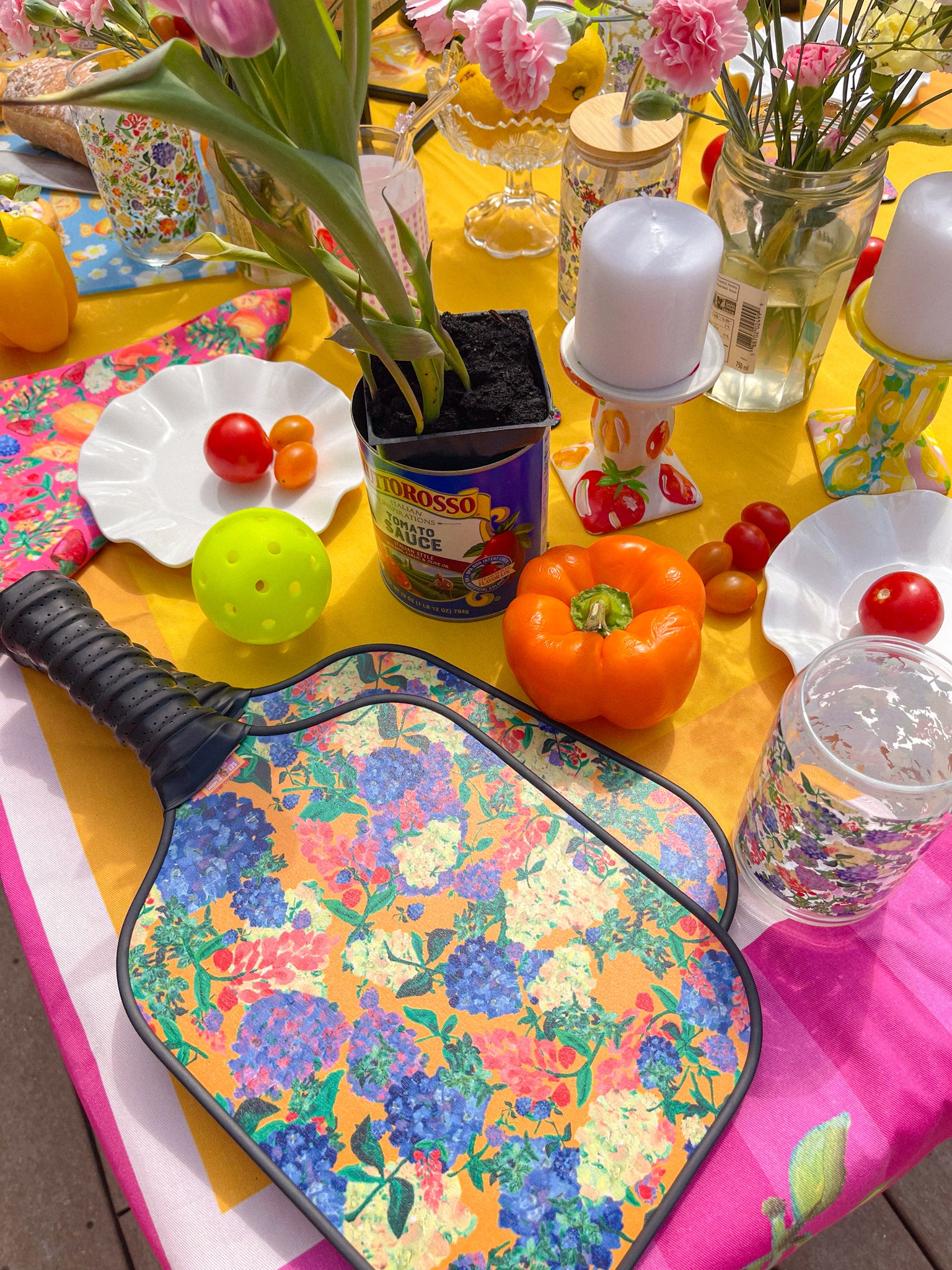 Painted Hydrangea's & Lilacs Gold Pickleball Paddle Set
