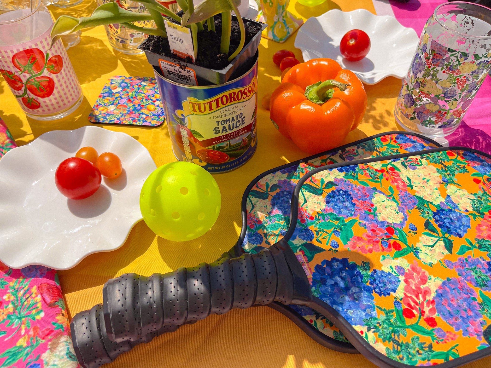 Painted Hydrangea's & Lilacs Gold Pickleball Paddle Set