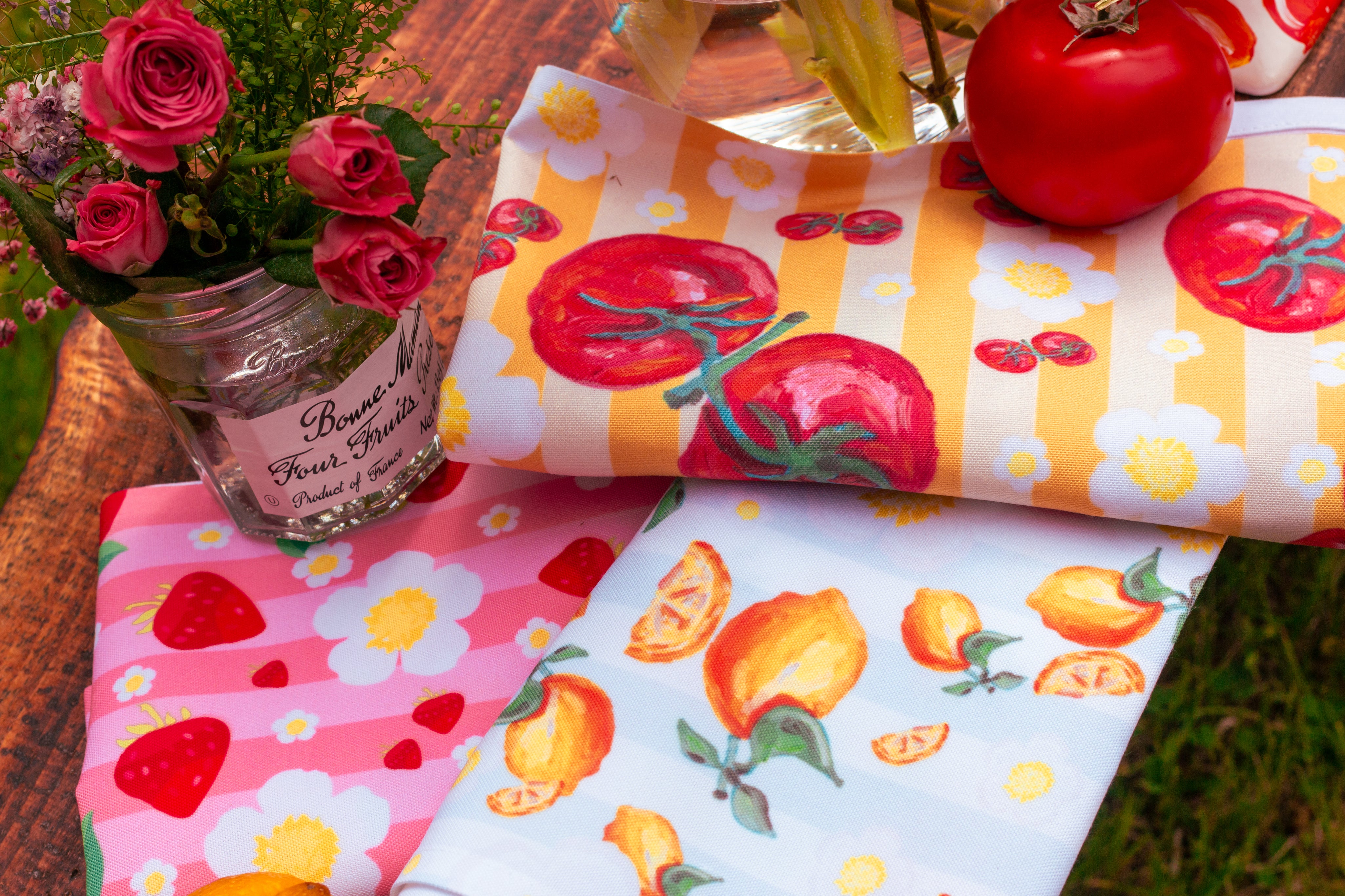 Yellow Stripe Tomato Napkin Set