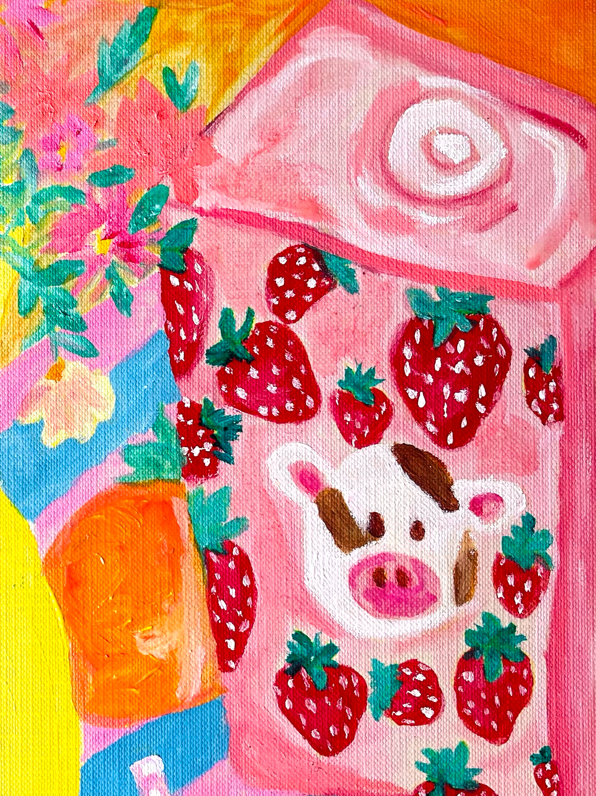 Strawberry Milk Original Oil Painting 🍓