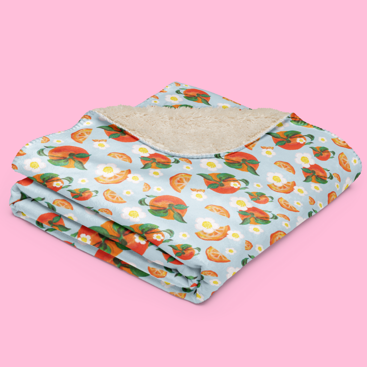 Orange Floral in Blue | Sherpa Blanket 🍊