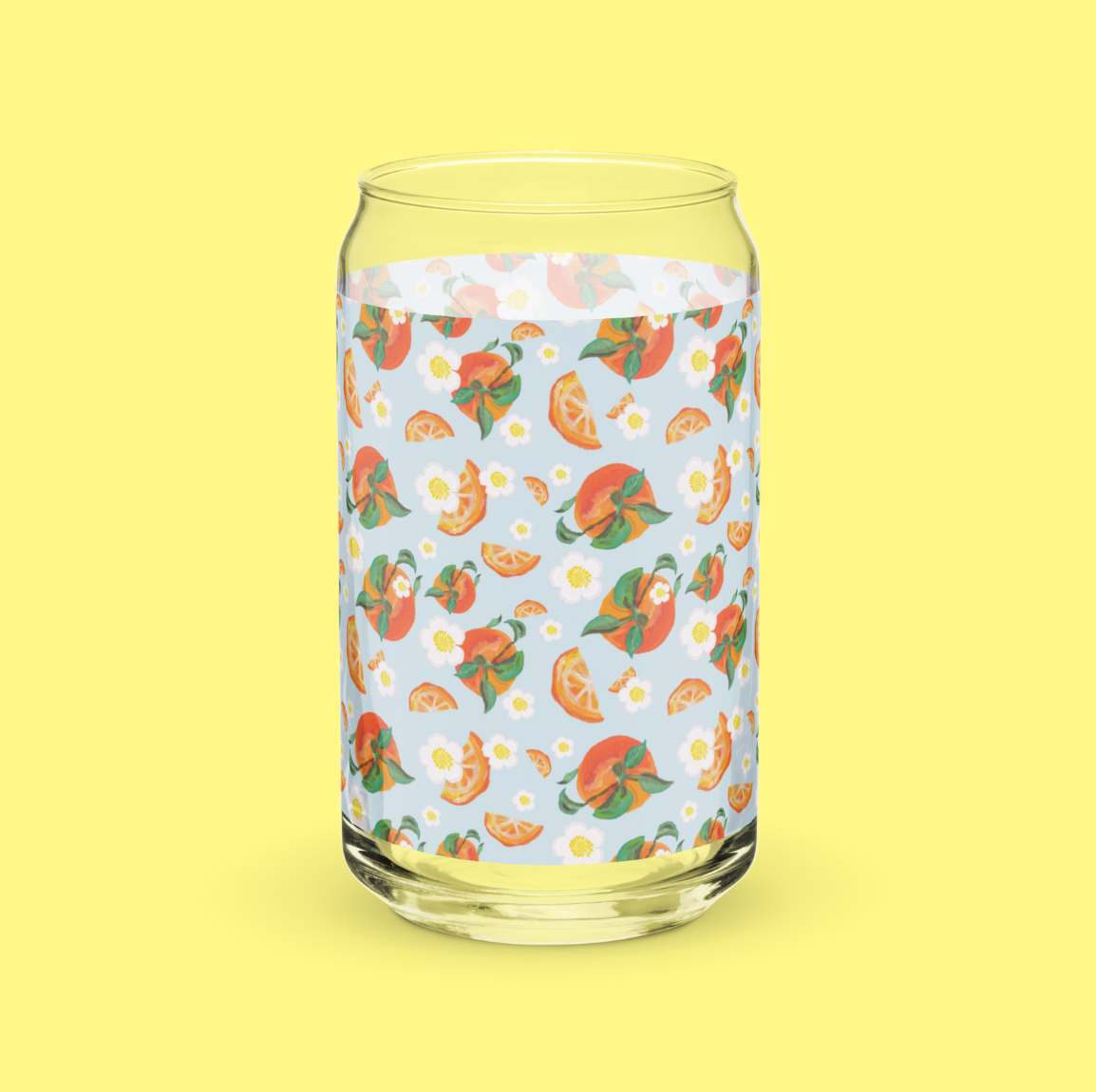Floral Orange in Blue | Everyday Can Glass 🍊