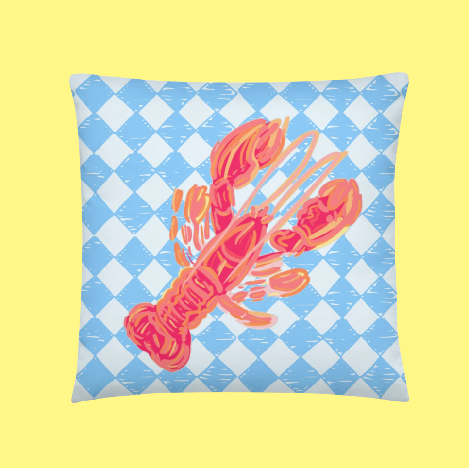 Checkered Lobster Square Pillow
