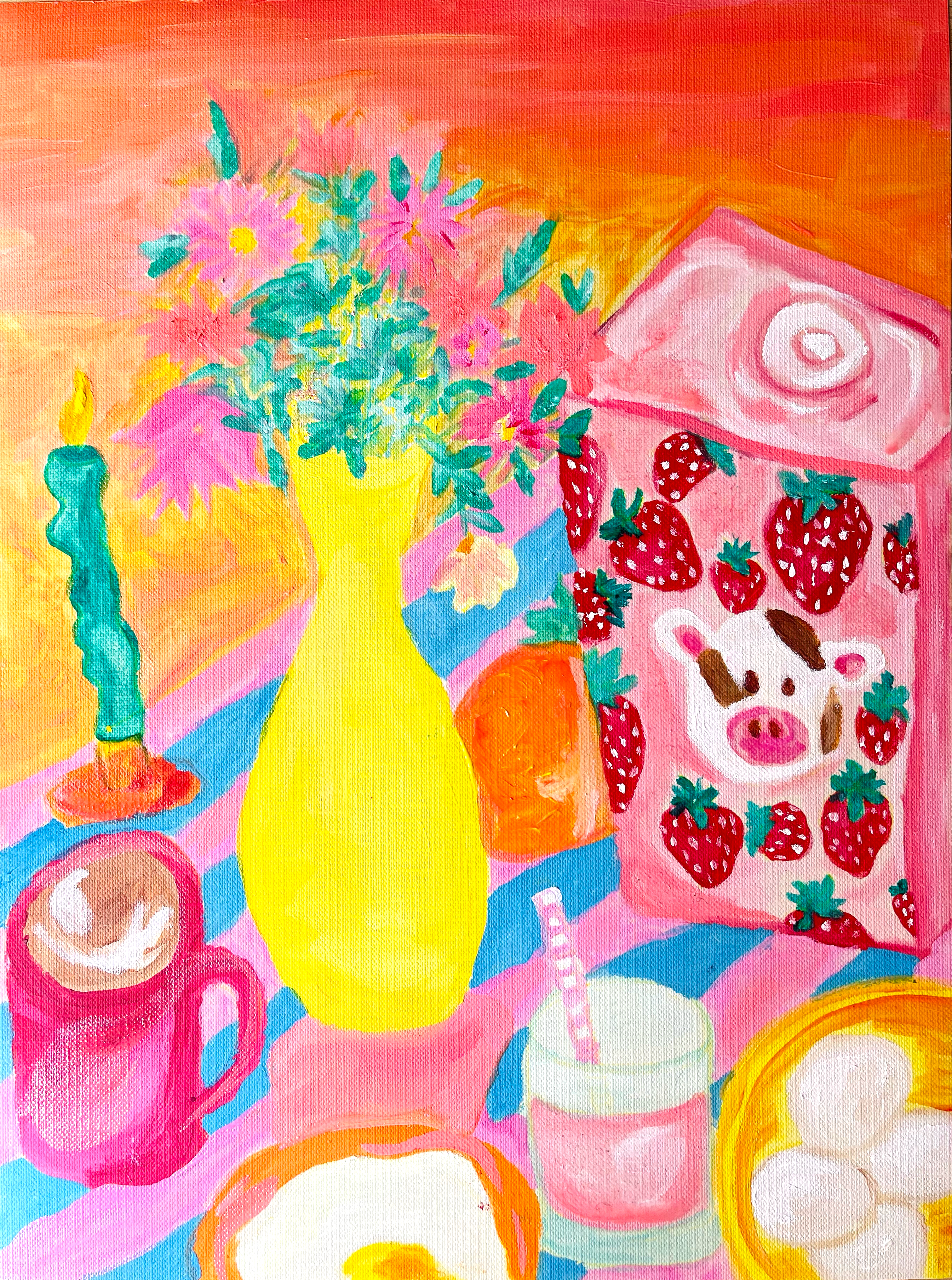 Strawberry Milk Original Oil Painting 🍓