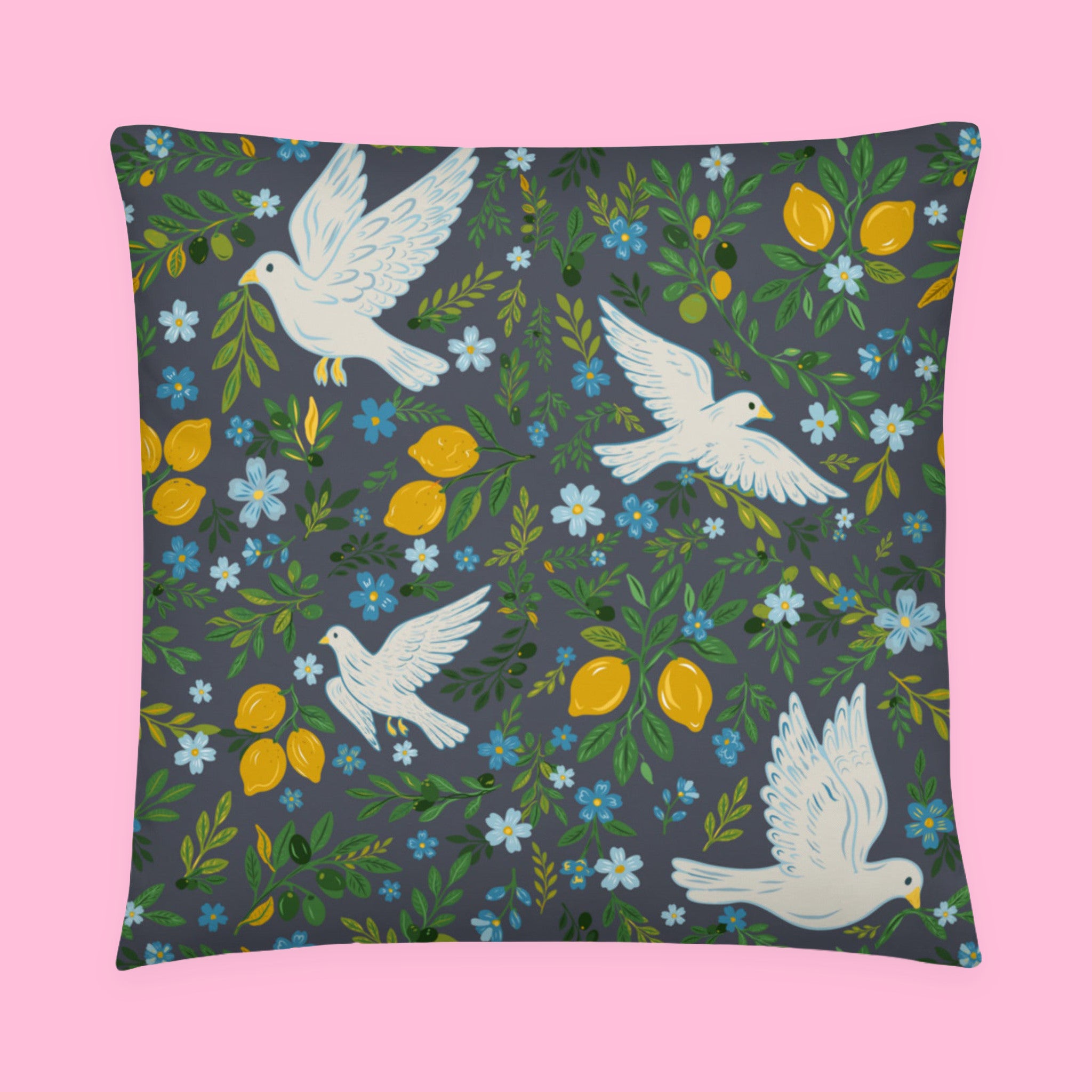 Fruit of the Spirit Throw Pillow with doves, lemons and blossoms — view 3 of 5