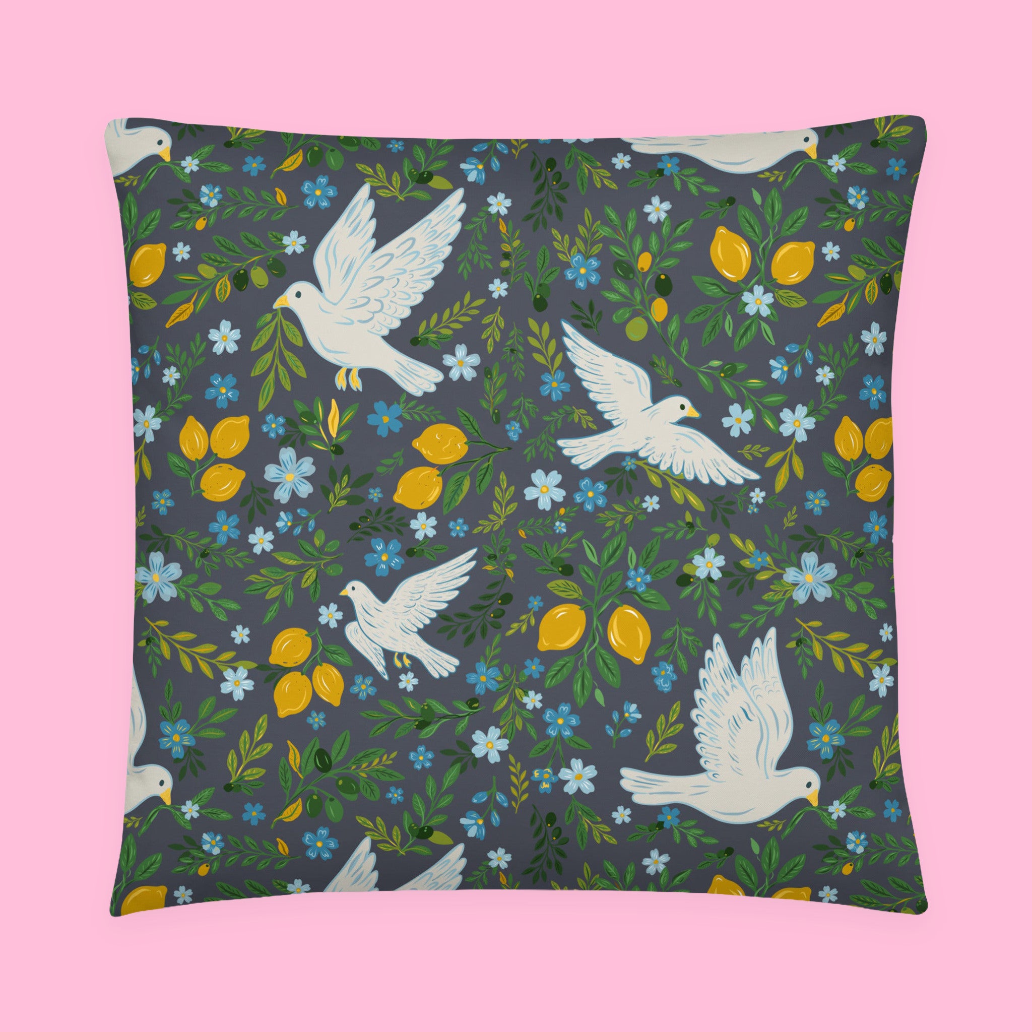 Fruit of the Spirit Throw Pillow with doves, lemons and blossoms — view 4 of 5