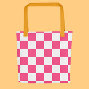 Trendy Checkered Blue and Pink Tote Bag 🍭