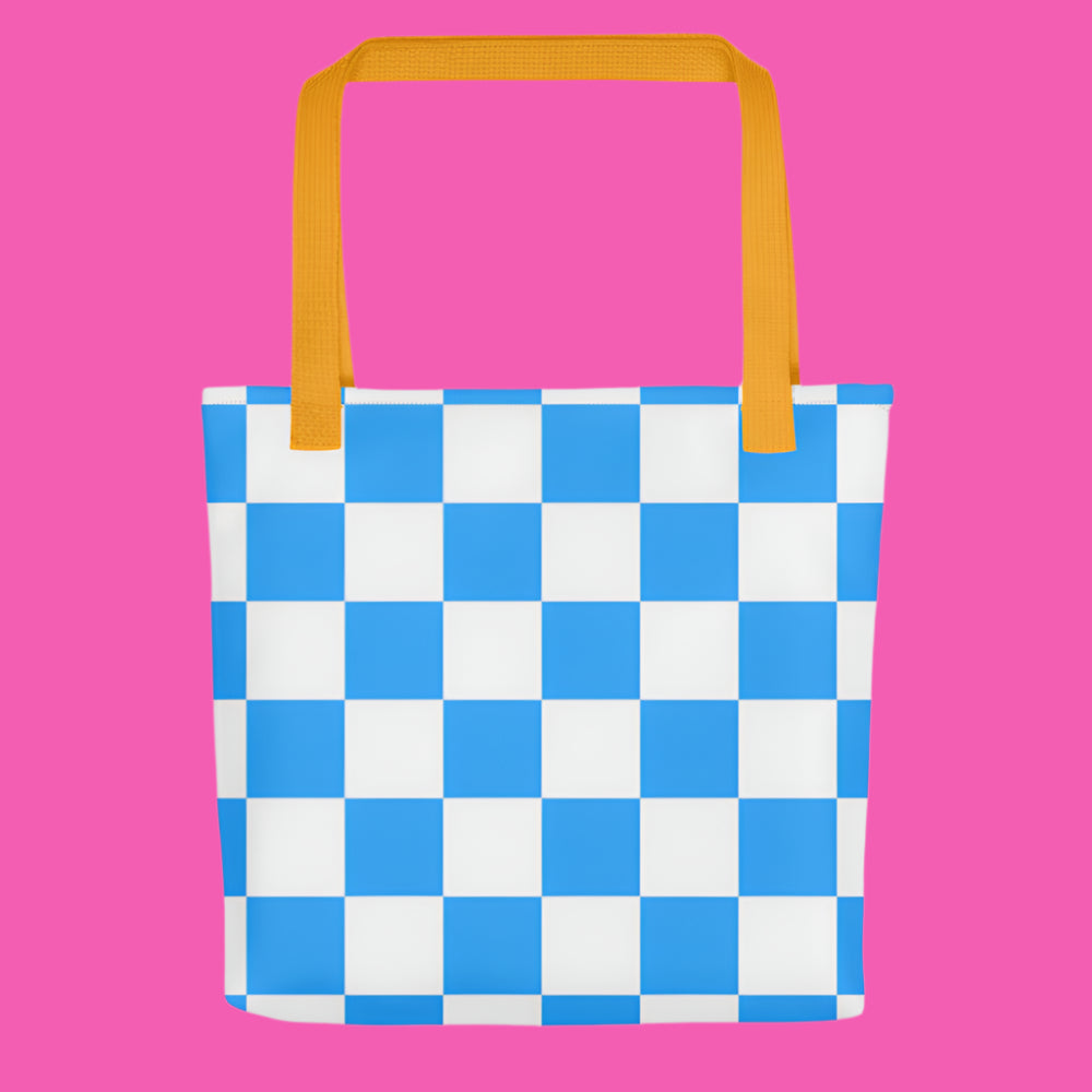 Trendy Checkered Blue and Pink Tote Bag 🍭