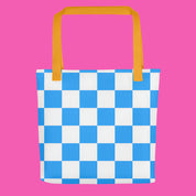 Trendy Checkered Blue and Pink Tote Bag 🍭