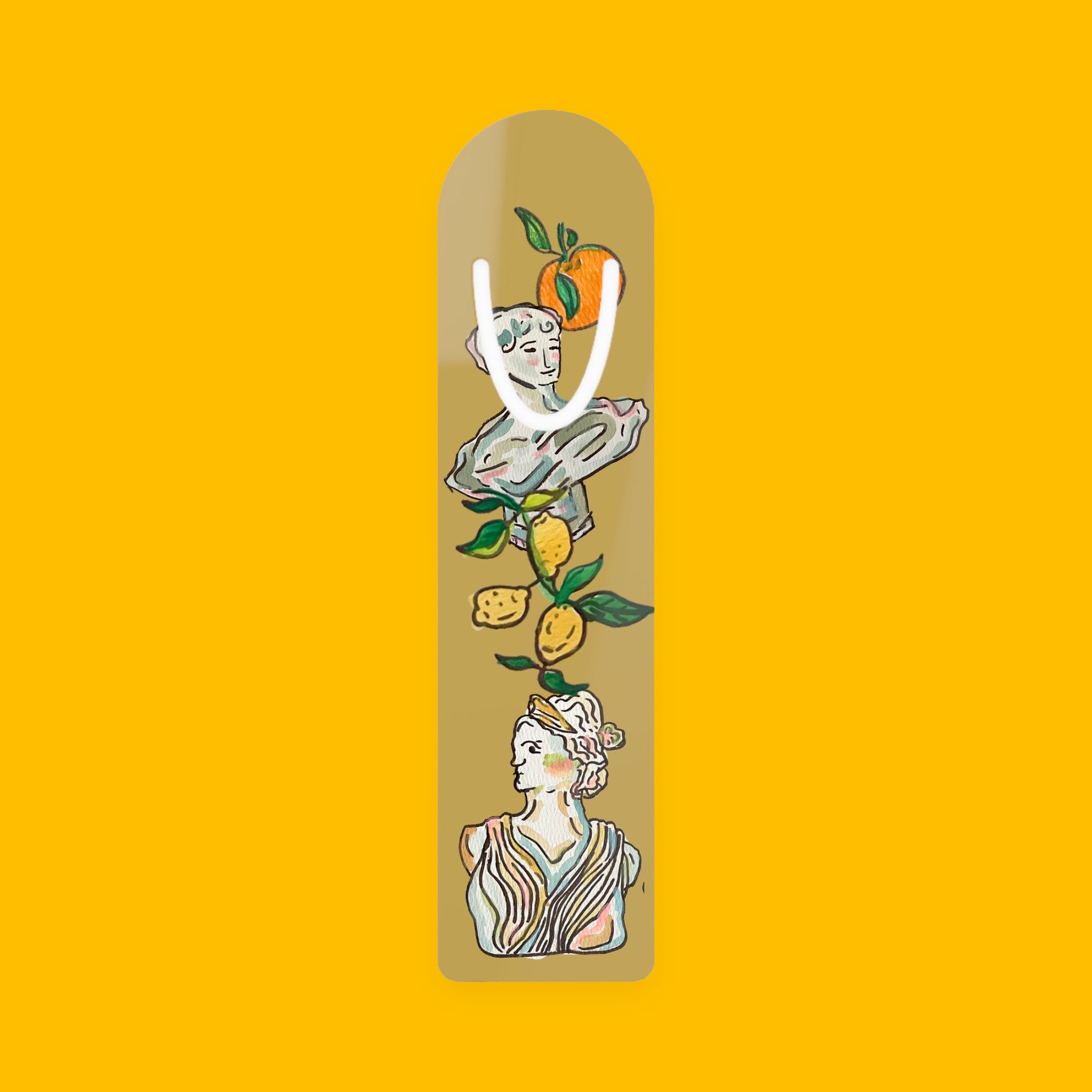 Art Deco Citrus Bookmark Ceramic Busts & Lemon Design Metal Bookmark