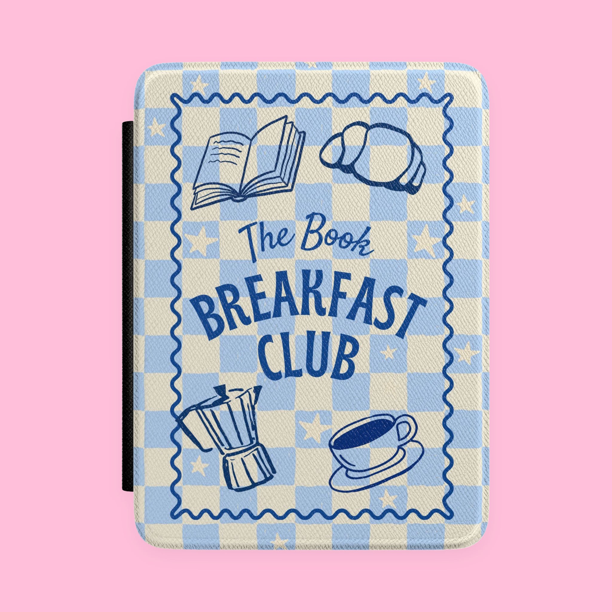The Book Breakfast Club blue checkered Kindle case