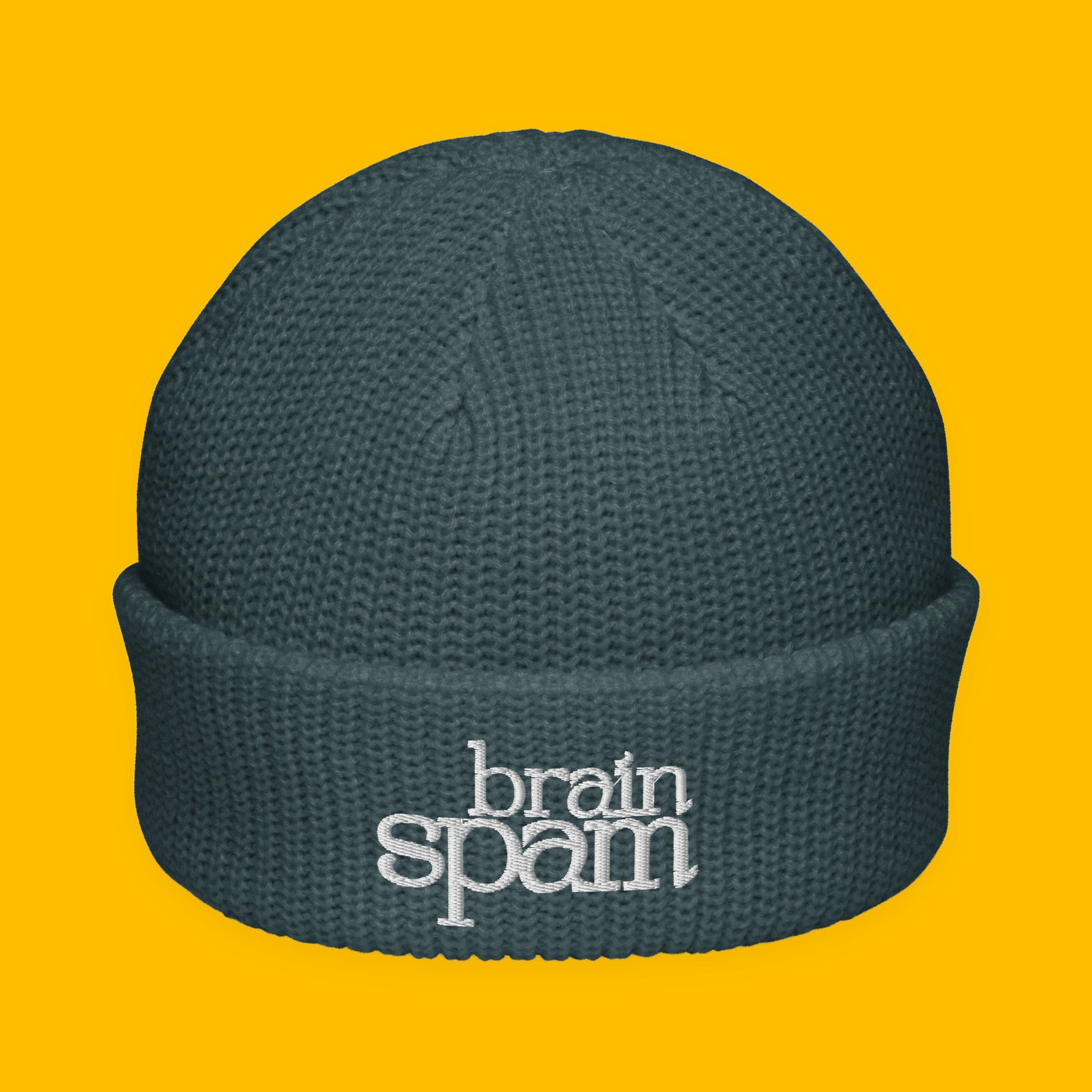 Brain Spam Embroidered Fisherman Beanie with embroidered "Brain Spam" design