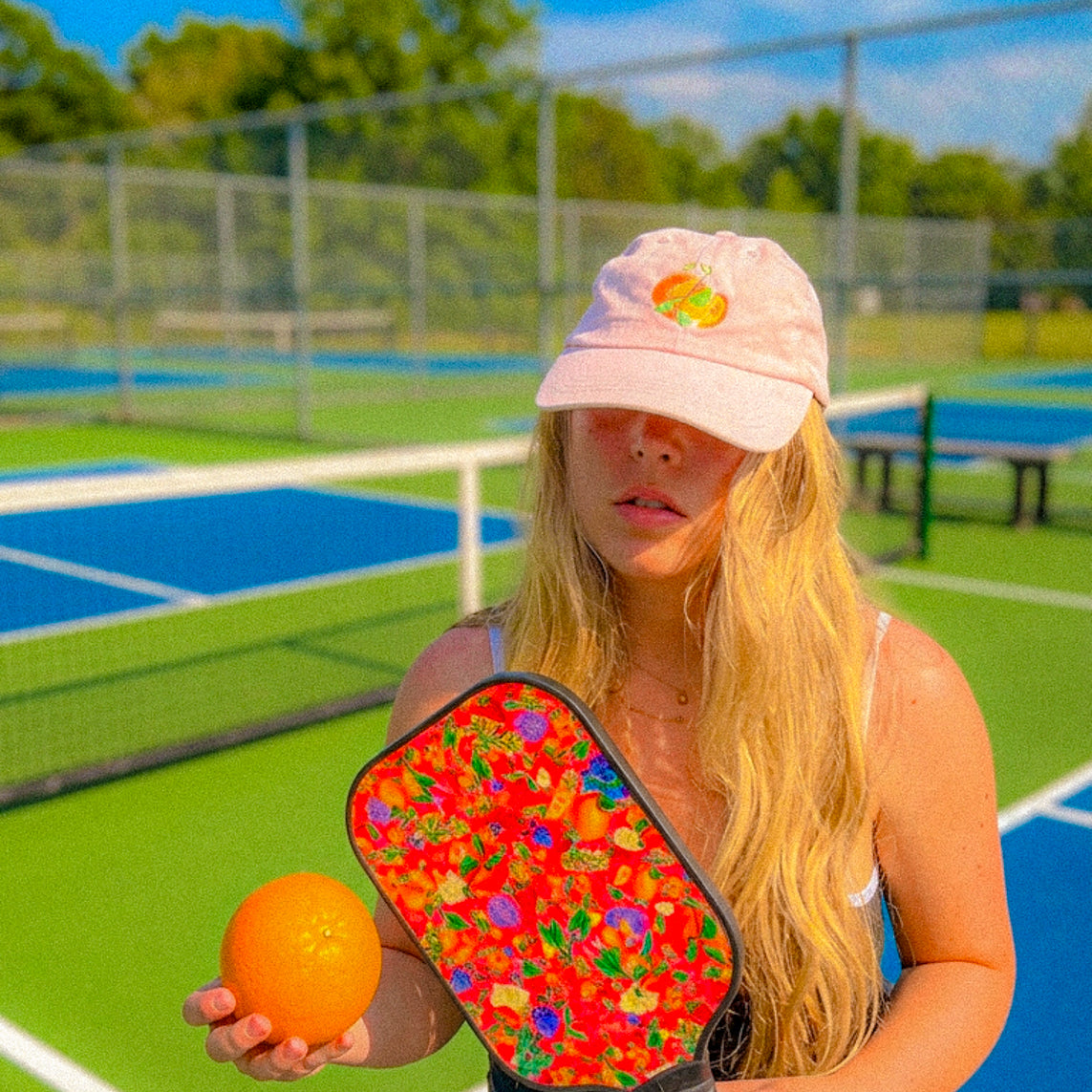 Citrus Garden in Pink Pickleball Paddle Set with hand-painted lemons, oranges and blossoms — view 9 of 28