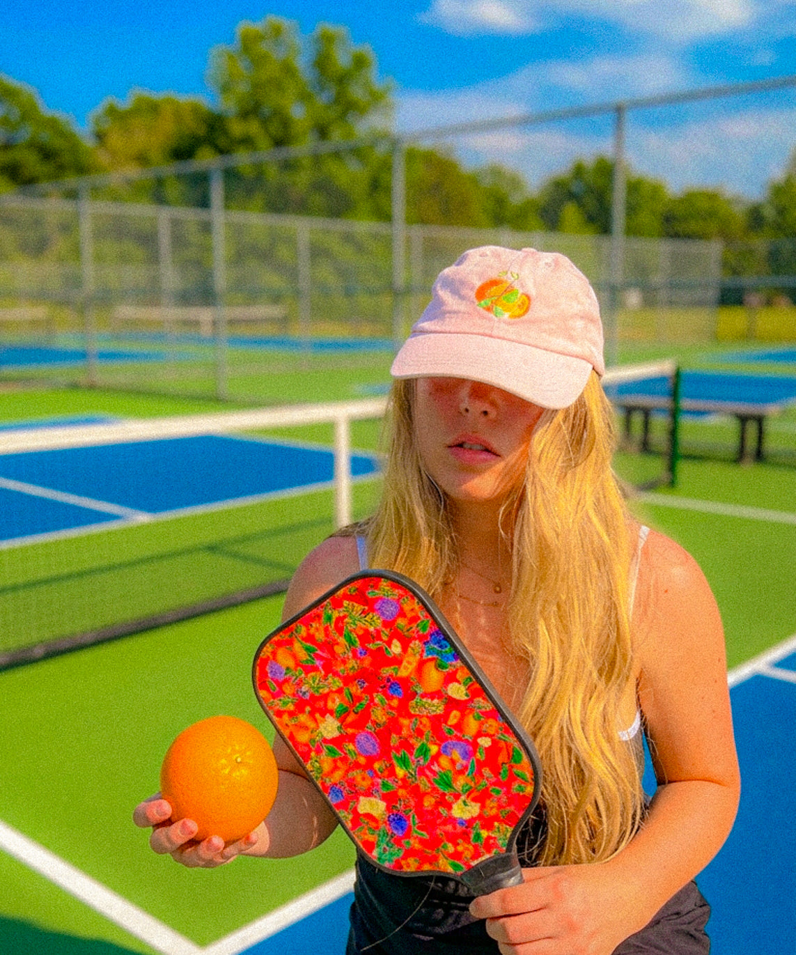 Citrus Garden in Pink Pickleball Paddle Set with hand-painted lemons, oranges and blossoms — view 9 of 28